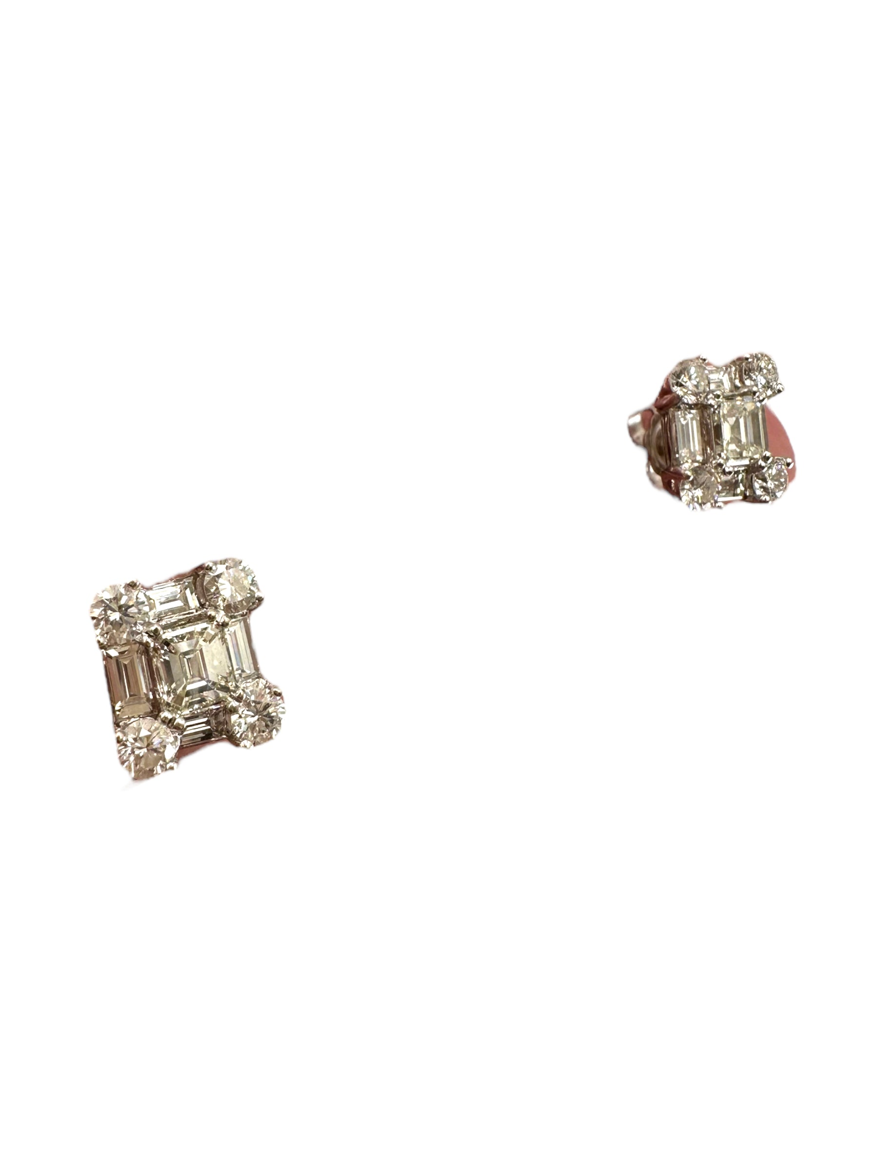 14k Rectangular Cluster Diamond Earrings