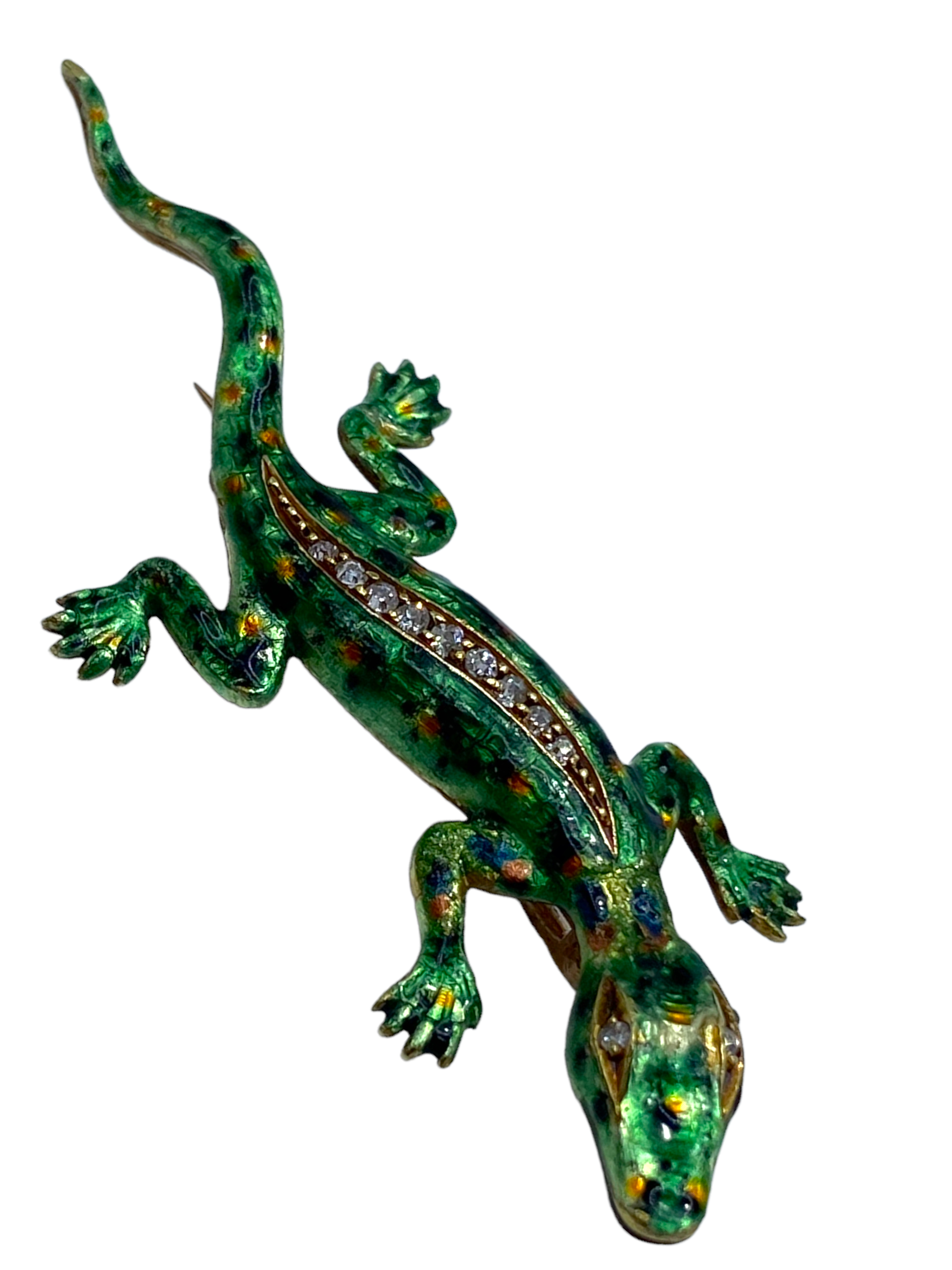 14k Enamel Diamond Alligator Pin