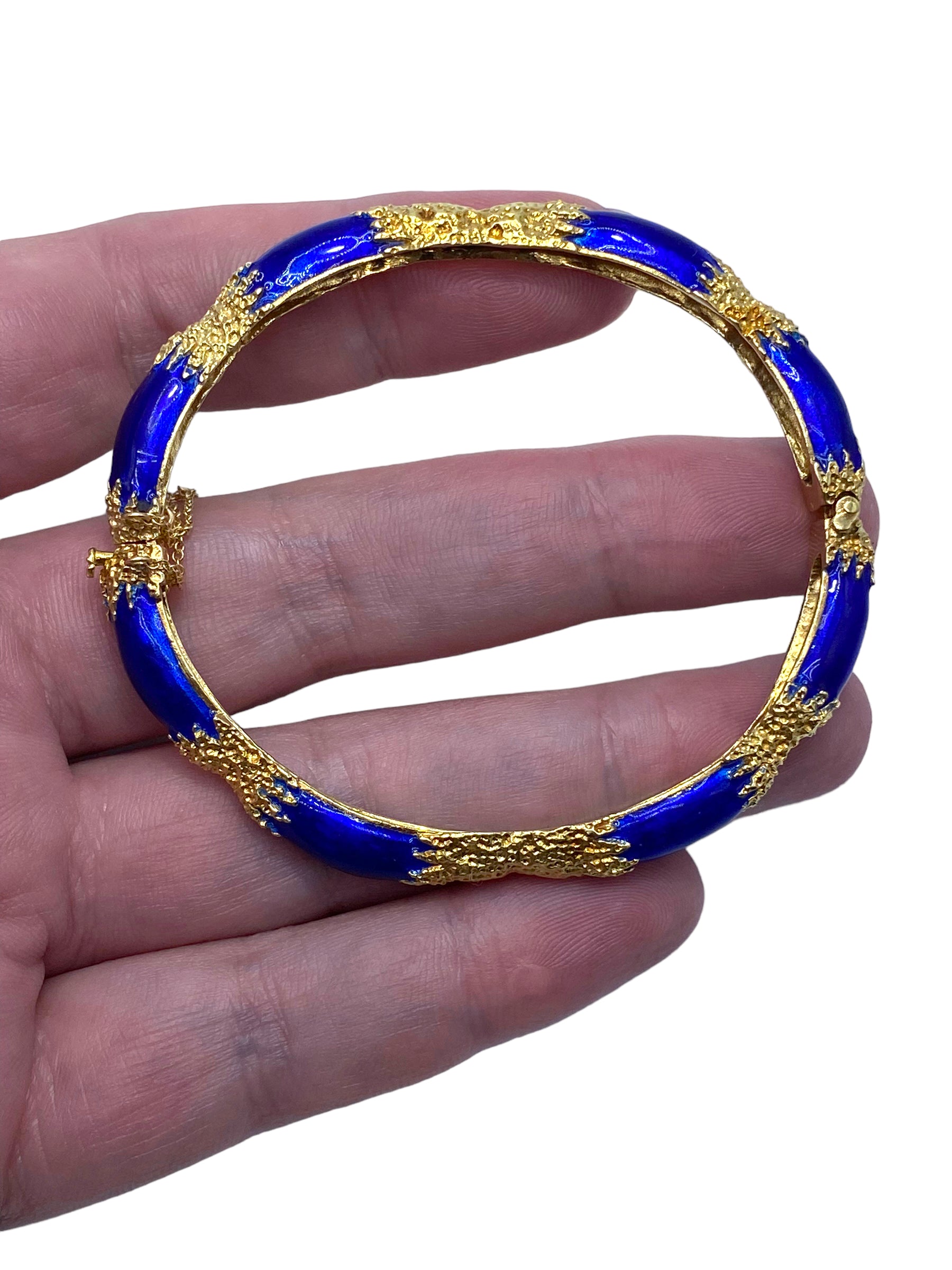 14k Blue Enamel Bangle Bracelet