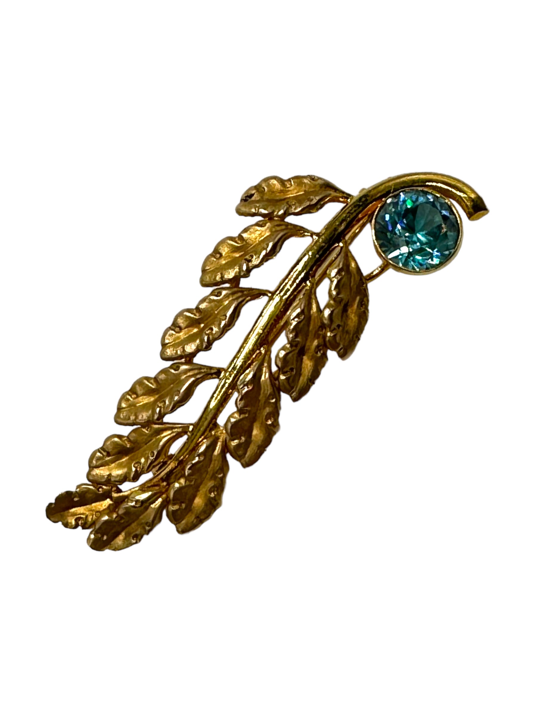 14k Leaf Zircon Brooch