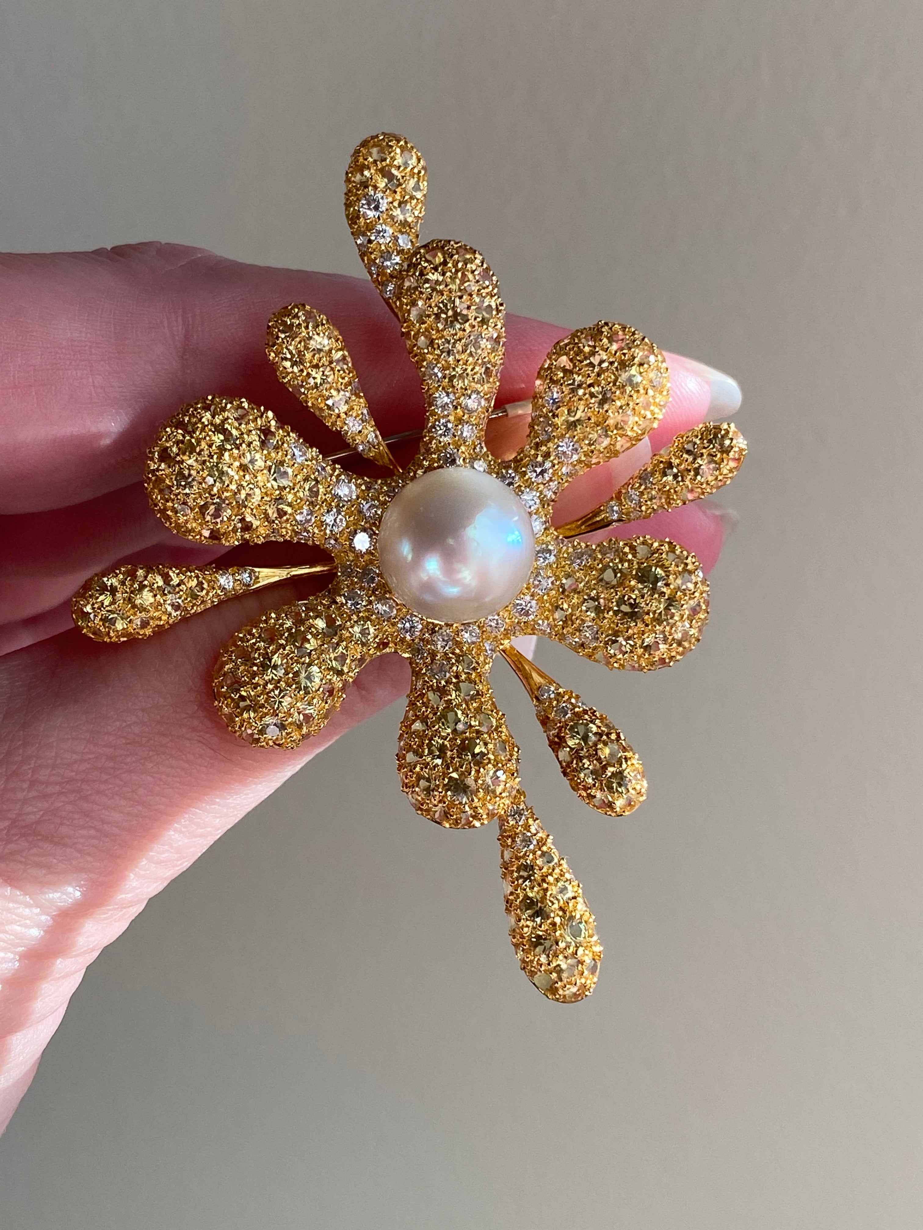18k Pearl Sapphire "Splat" Brooch