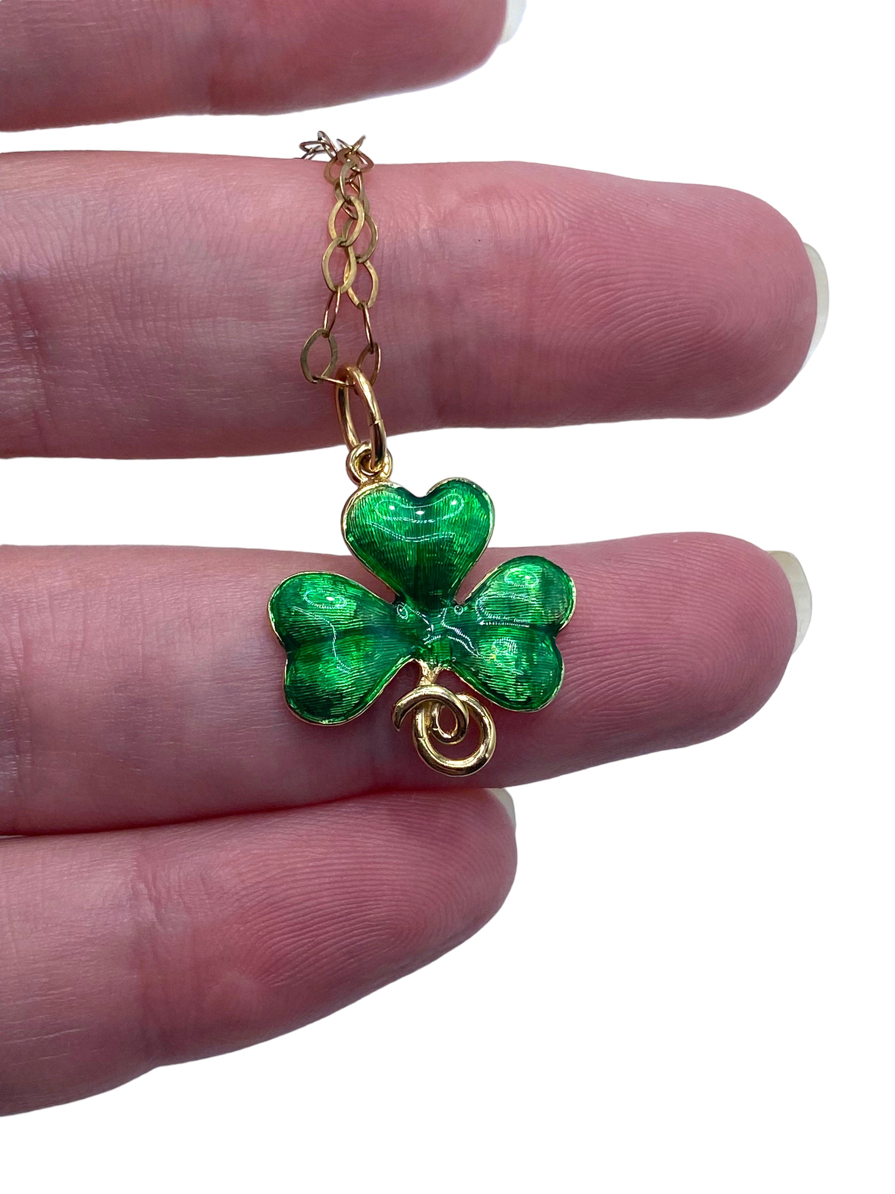 14k Clover Enamel Pendant Necklace