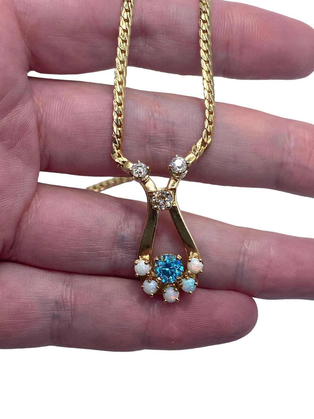 14k Zircon Diamond Opal Necklace