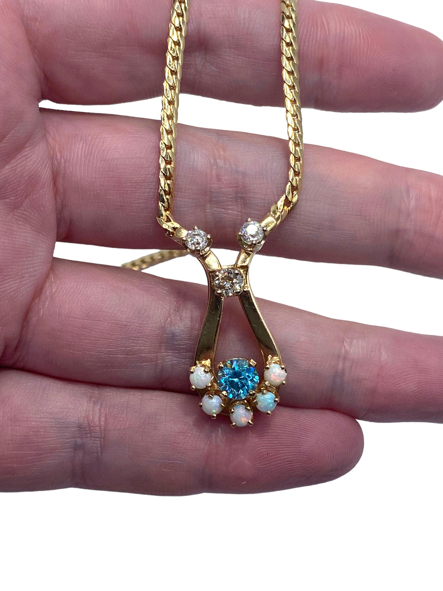 14k Zircon Diamond Opal Necklace