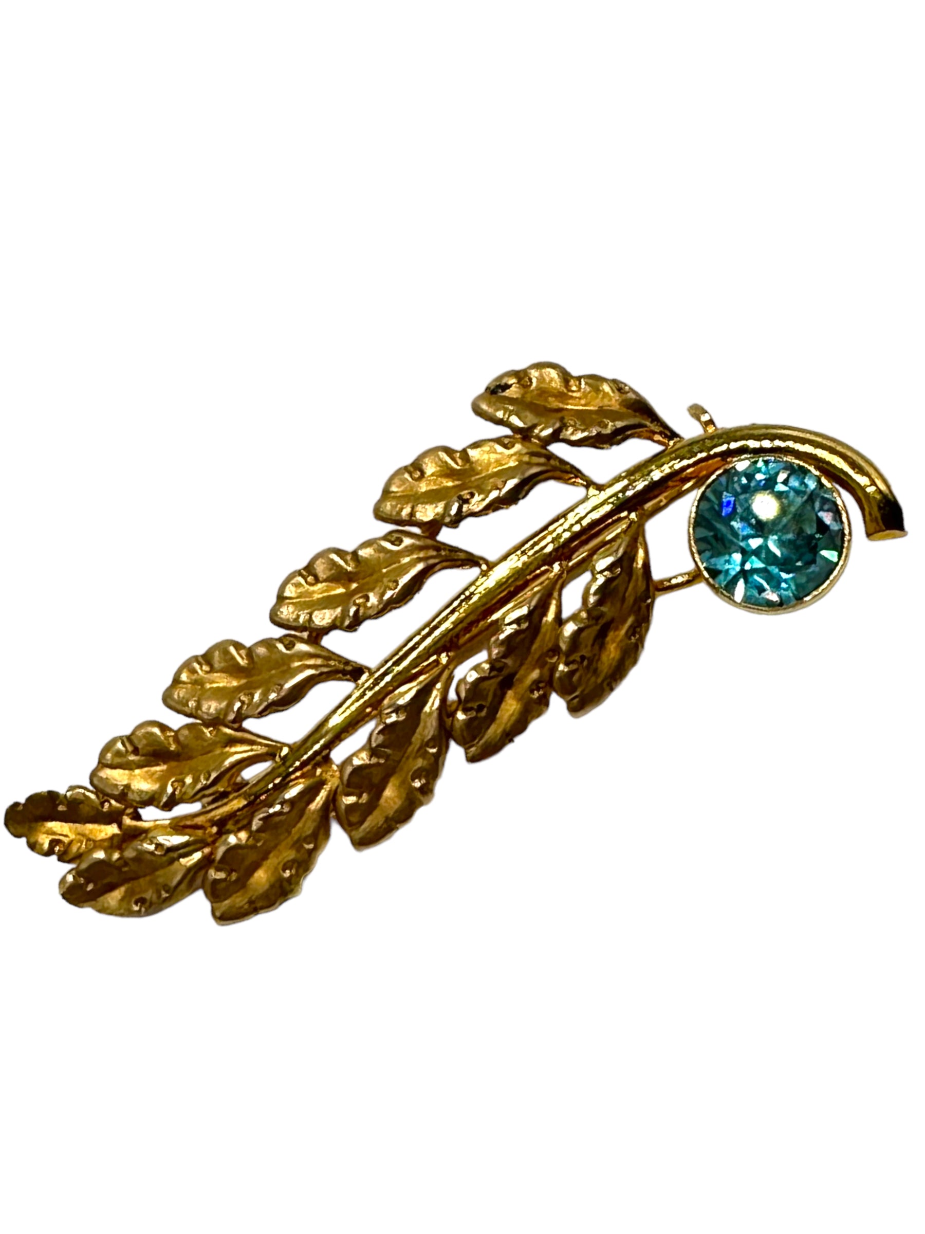 14k Leaf Zircon Brooch