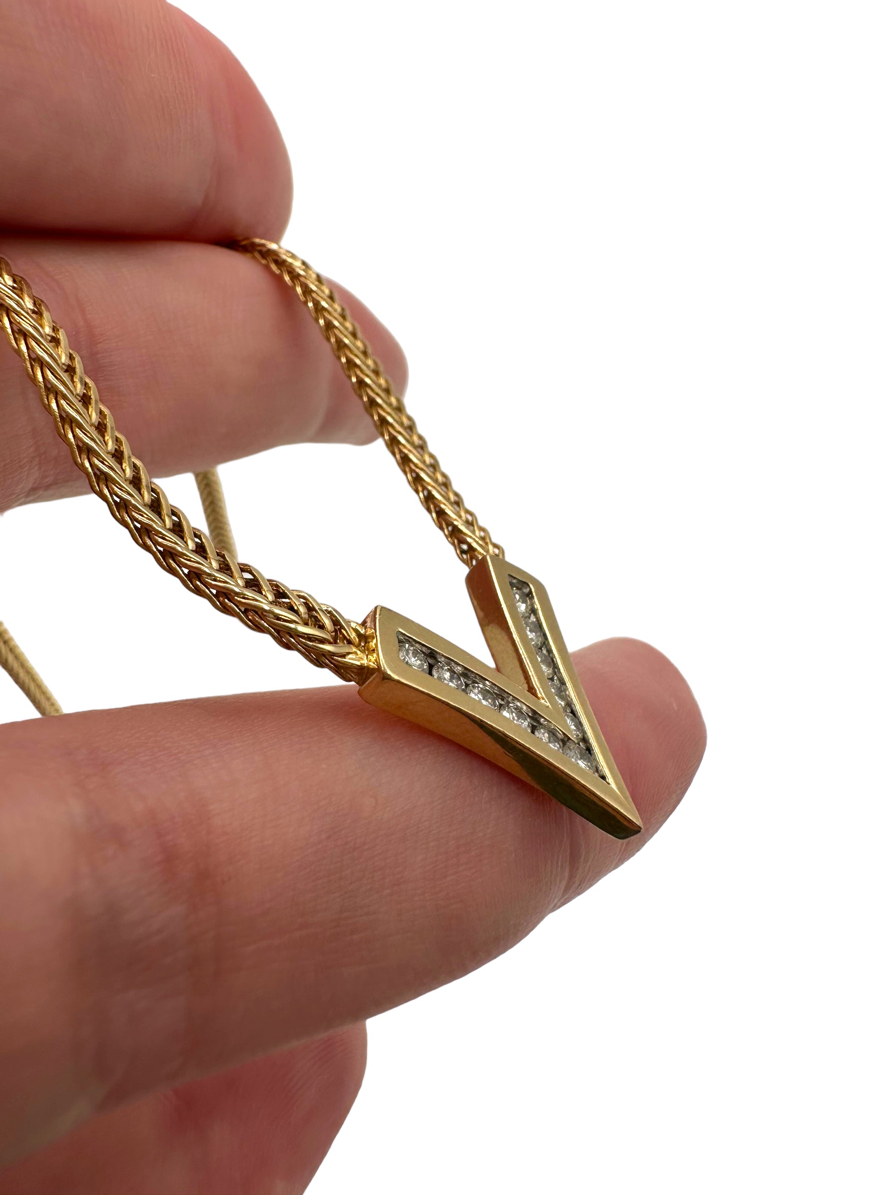 14k Diamond “V” Necklace