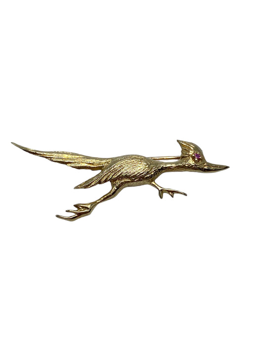 14k Roadrunner Ruby Brooch