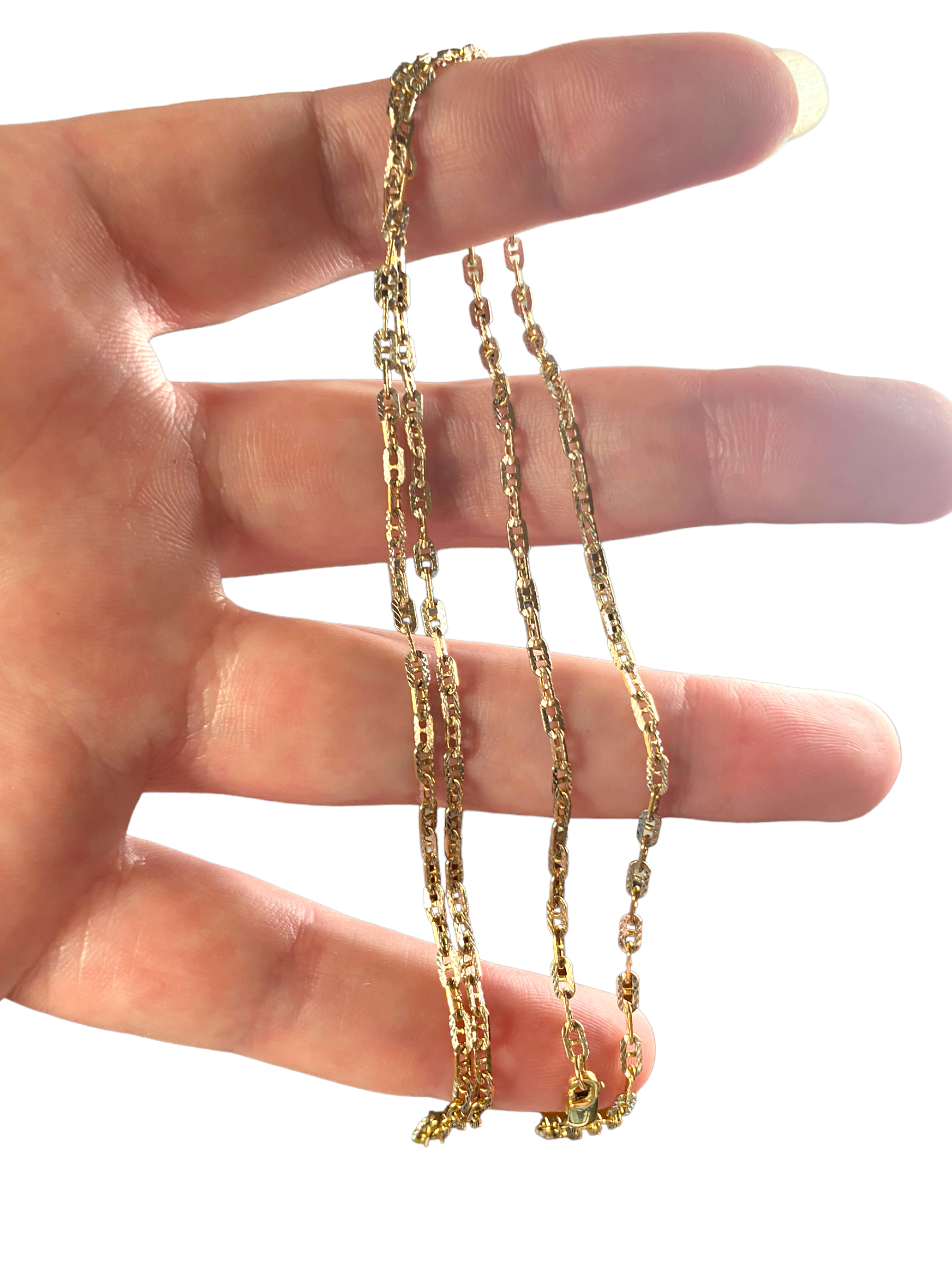 14k Two-tone Diamond Cut Mariner Link Chain Necklace