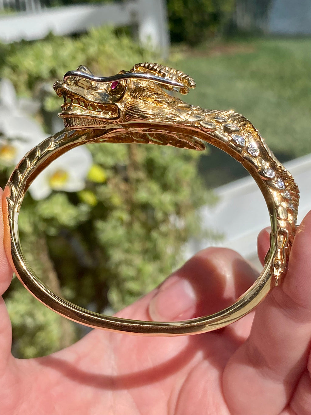 14k Diamond Ruby Dragon Bangle