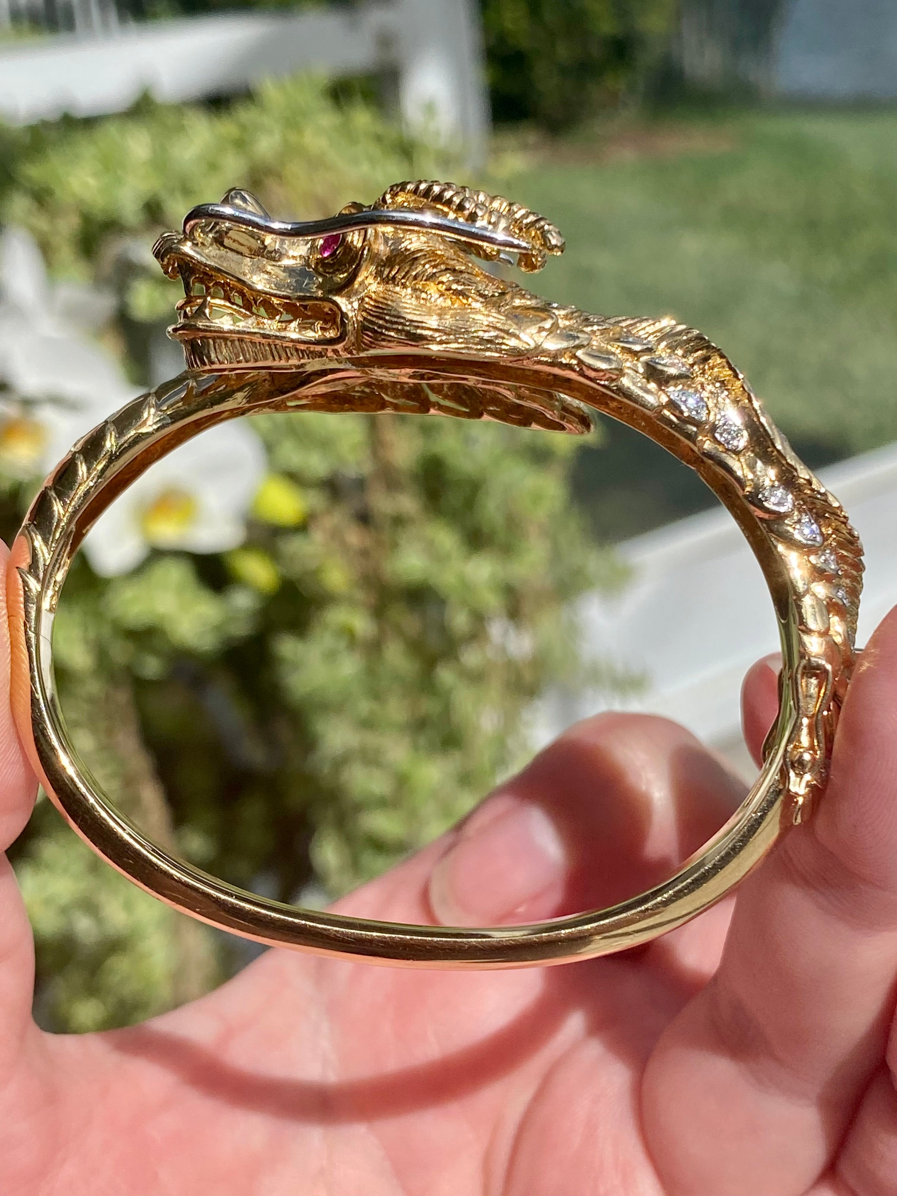 14k Diamond Ruby Dragon Bangle