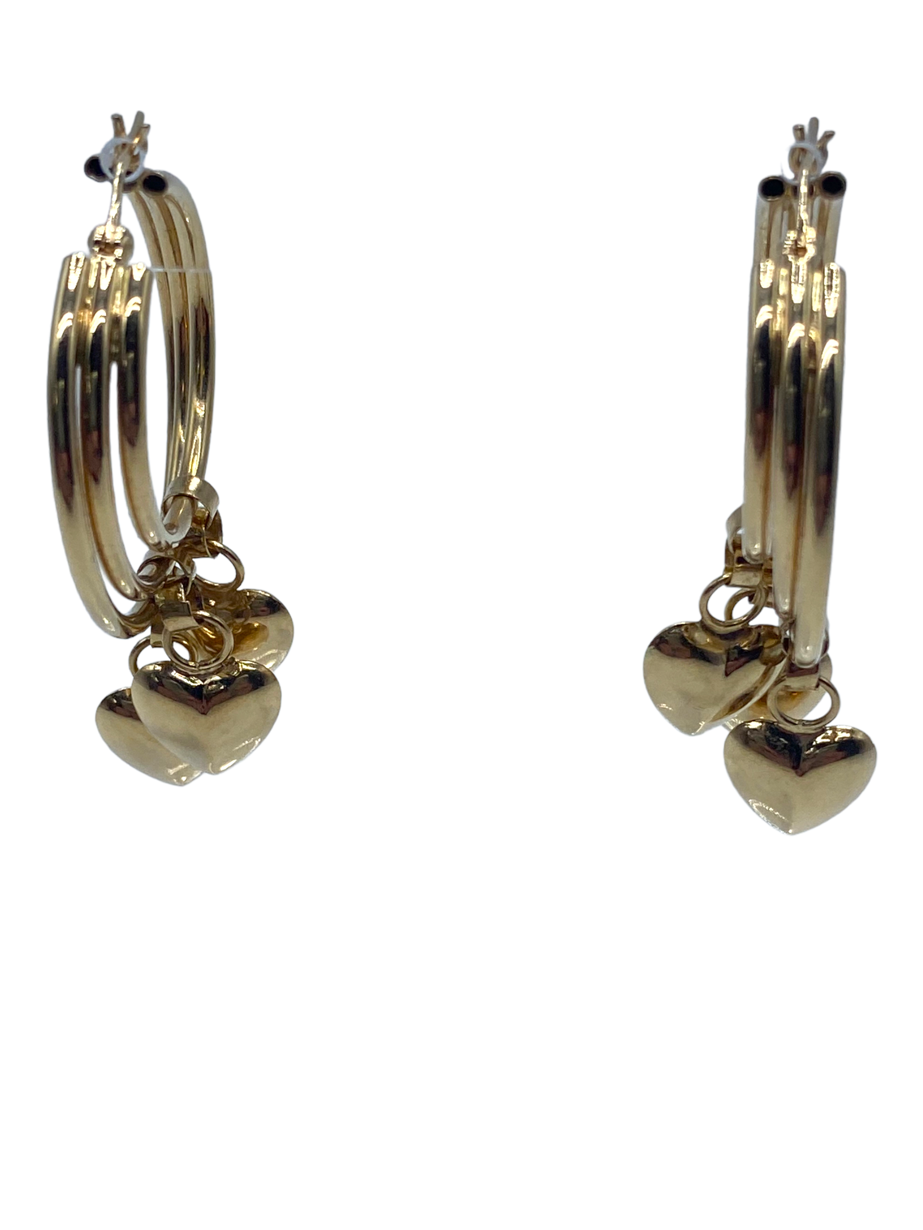 14k Triple Heart Charm Hoop Earrings