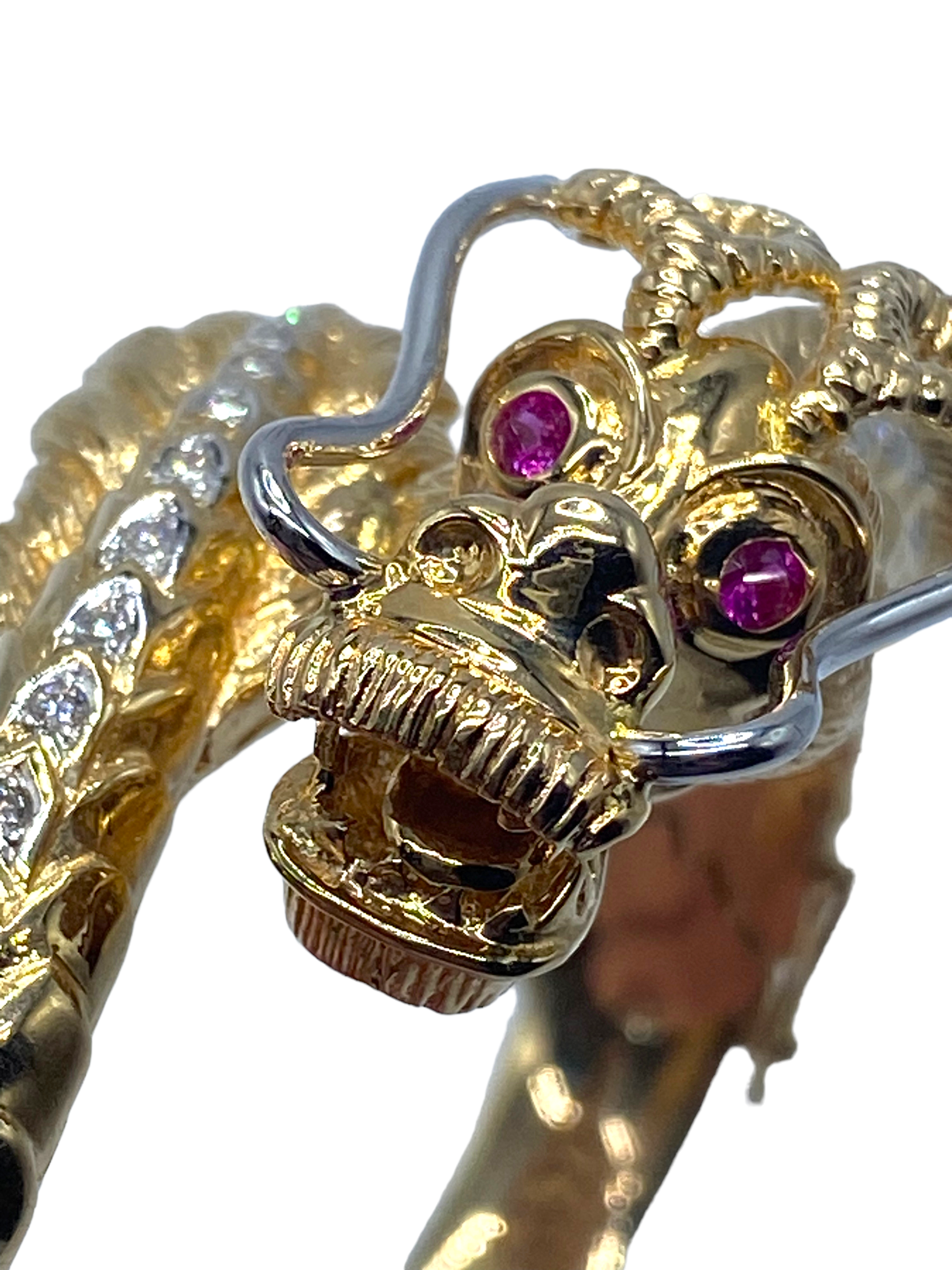 14k Diamond Ruby Dragon Bangle