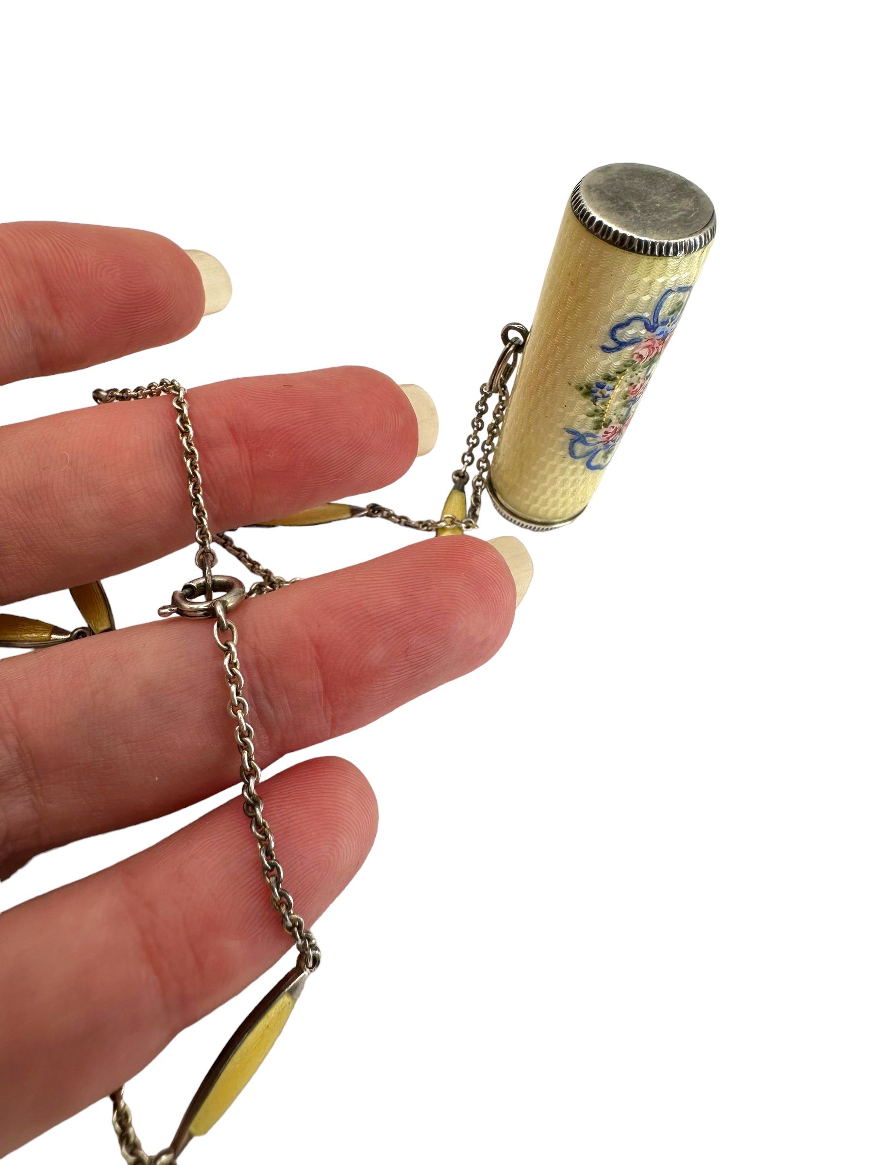 Silver Enamel Lipstick Necklace