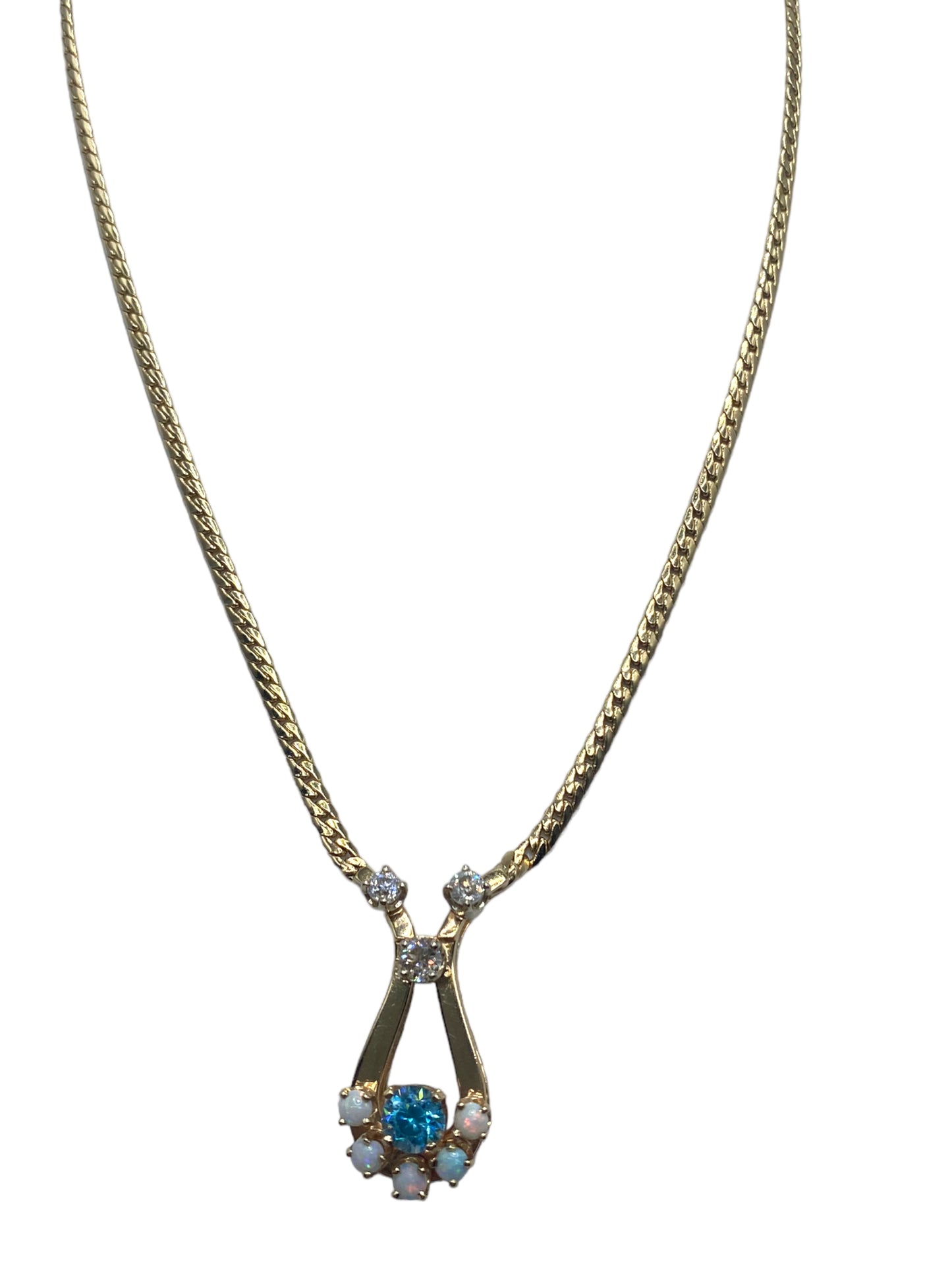 14k Zircon Diamond Opal Necklace