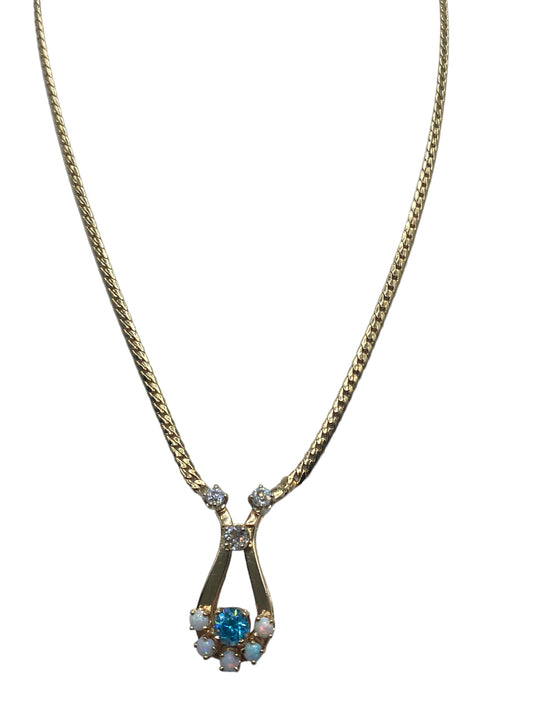 14k Zircon Diamond Opal Necklace