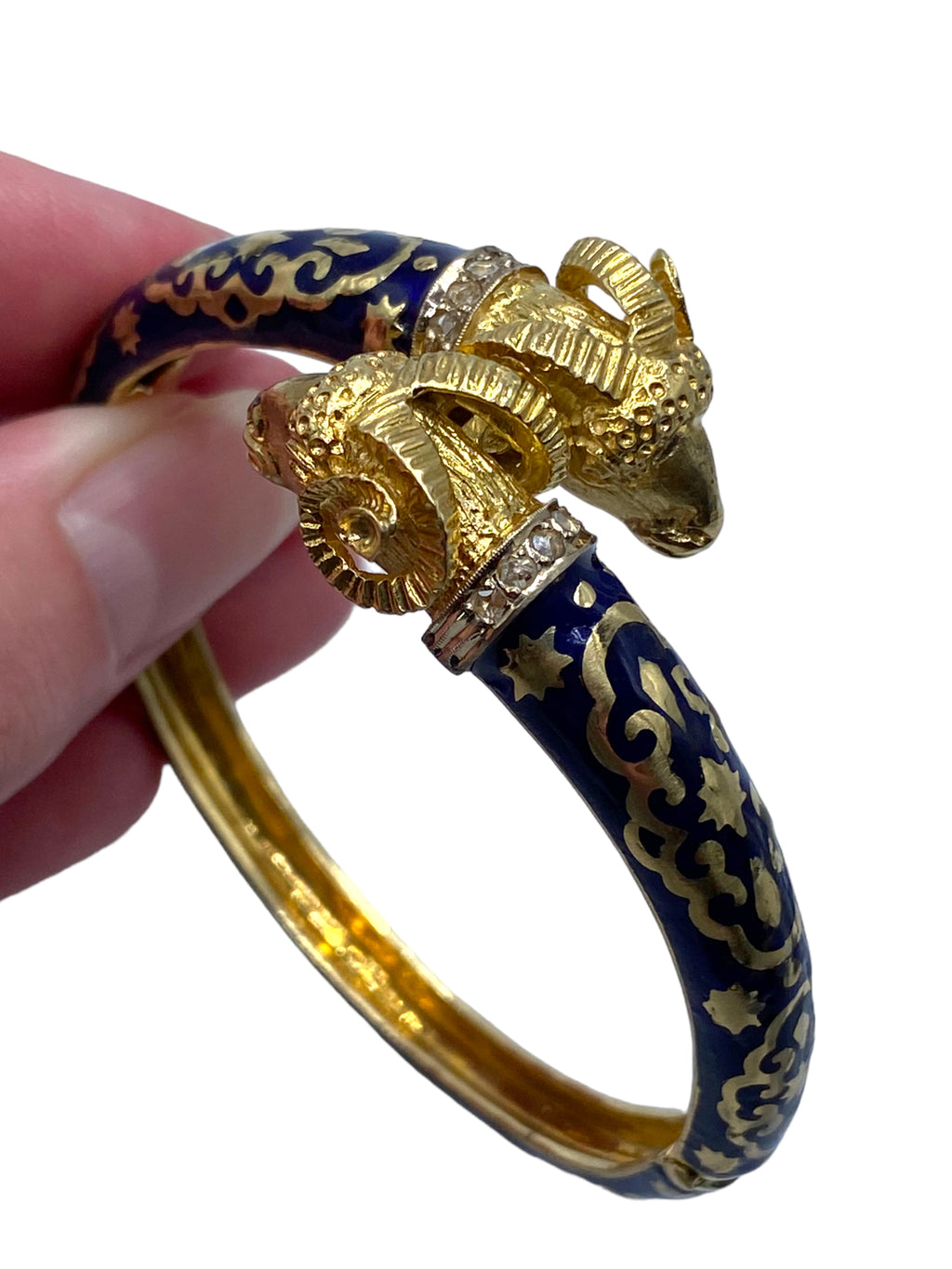 18k Blue Enamel Rams Head Bangle