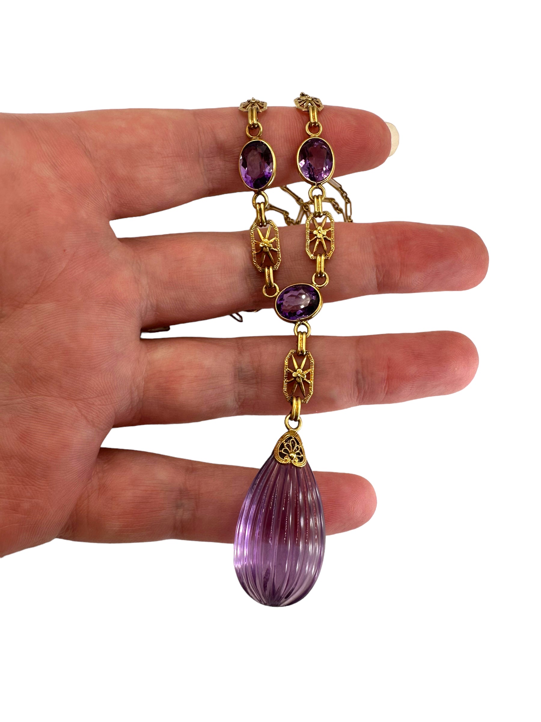 14k Amethyst Lavaliere Necklace