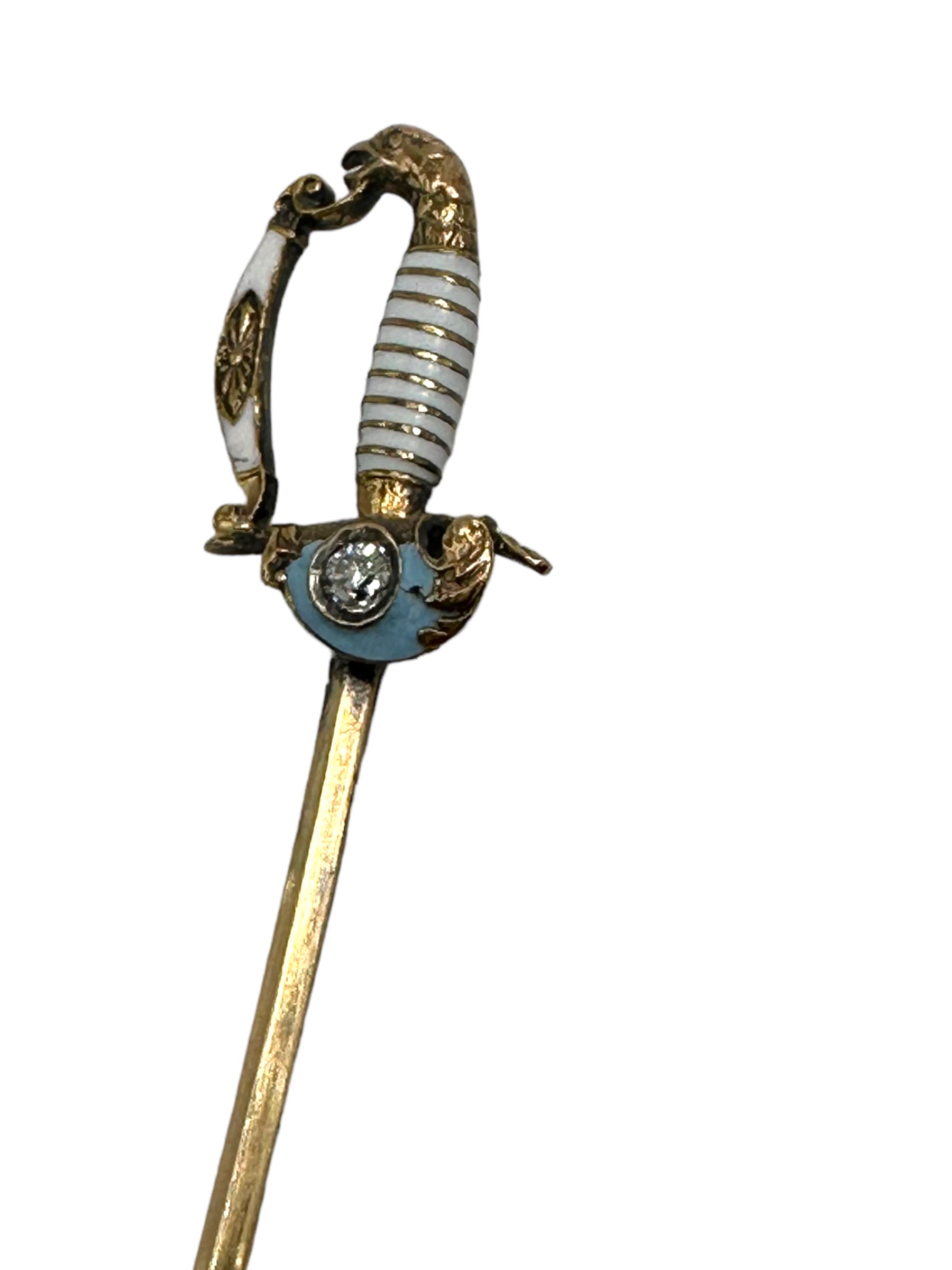 14k Eagle Pommel Enamel Diamond Victorian Sword Pin