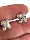 14k Rectangular Cluster Diamond Earrings