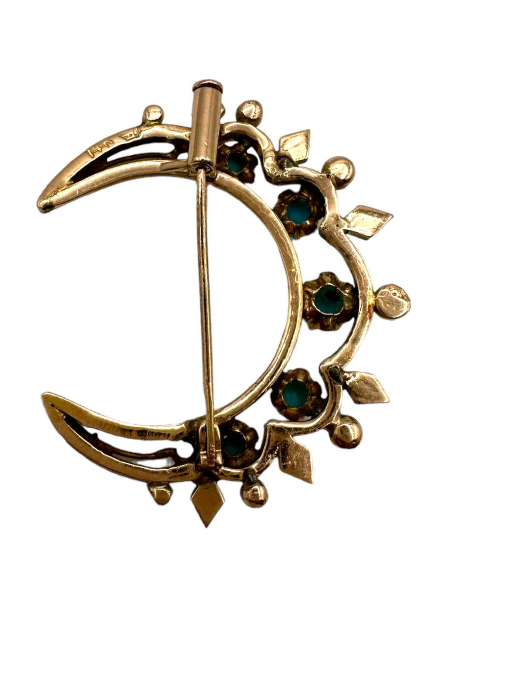 14k Victorian Turquoise Crescent Moon Brooch