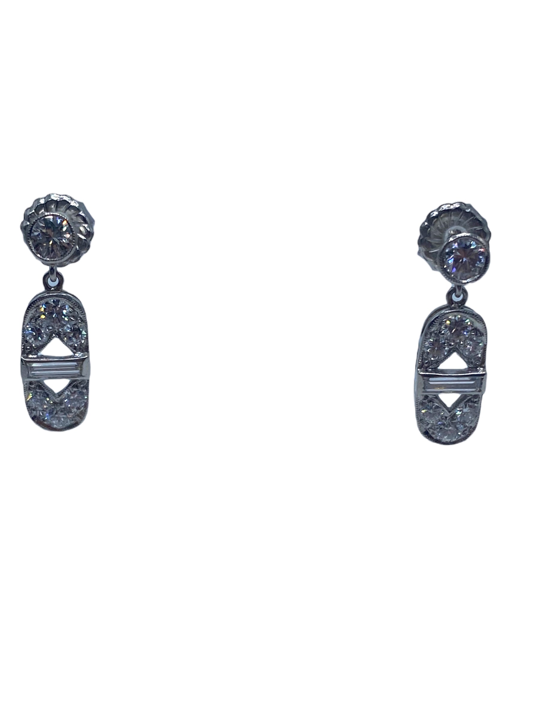 Art Deco Style Platinum Diamond Drop Earrings