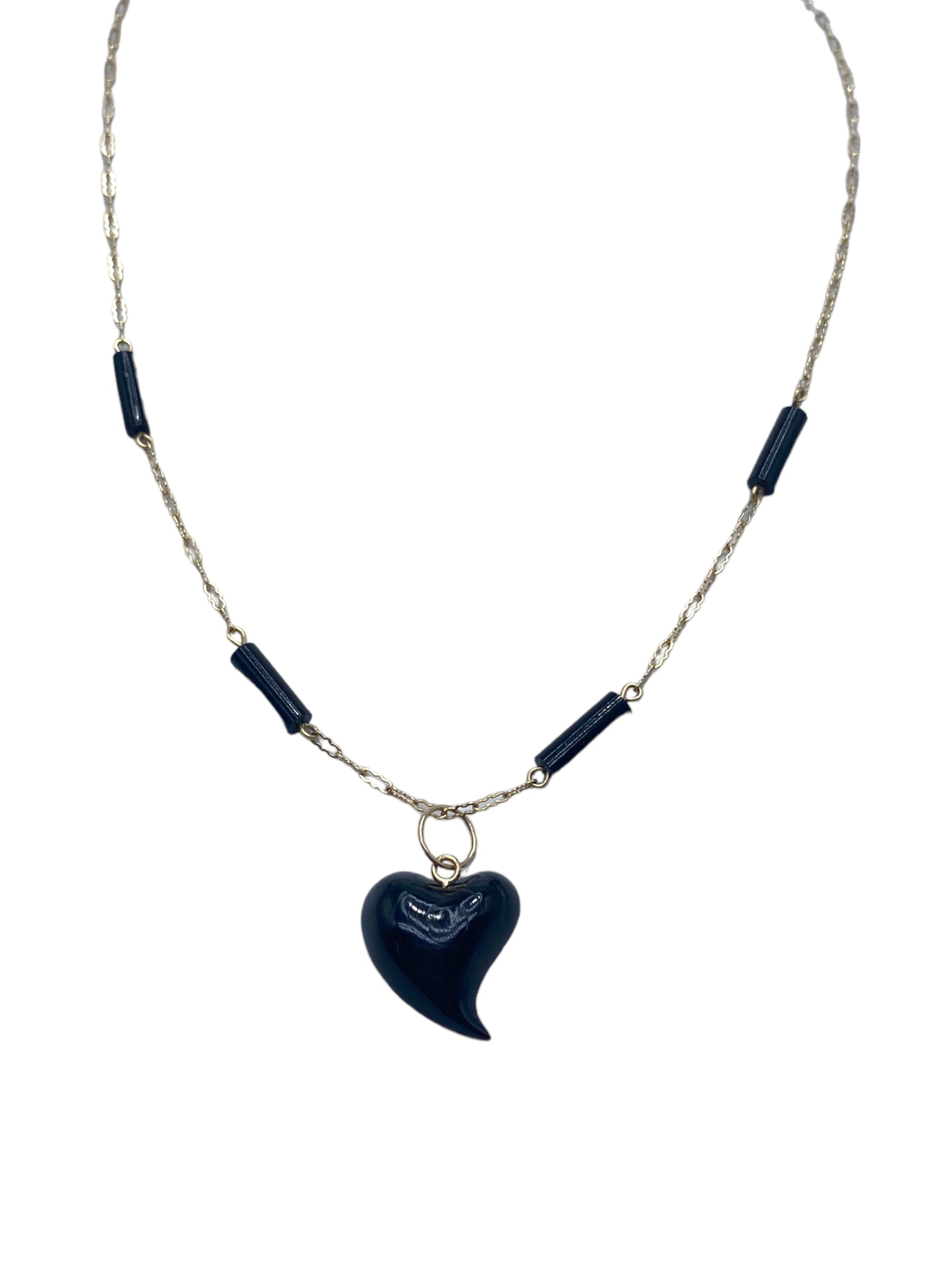 14k Black Coral Heart Necklace
