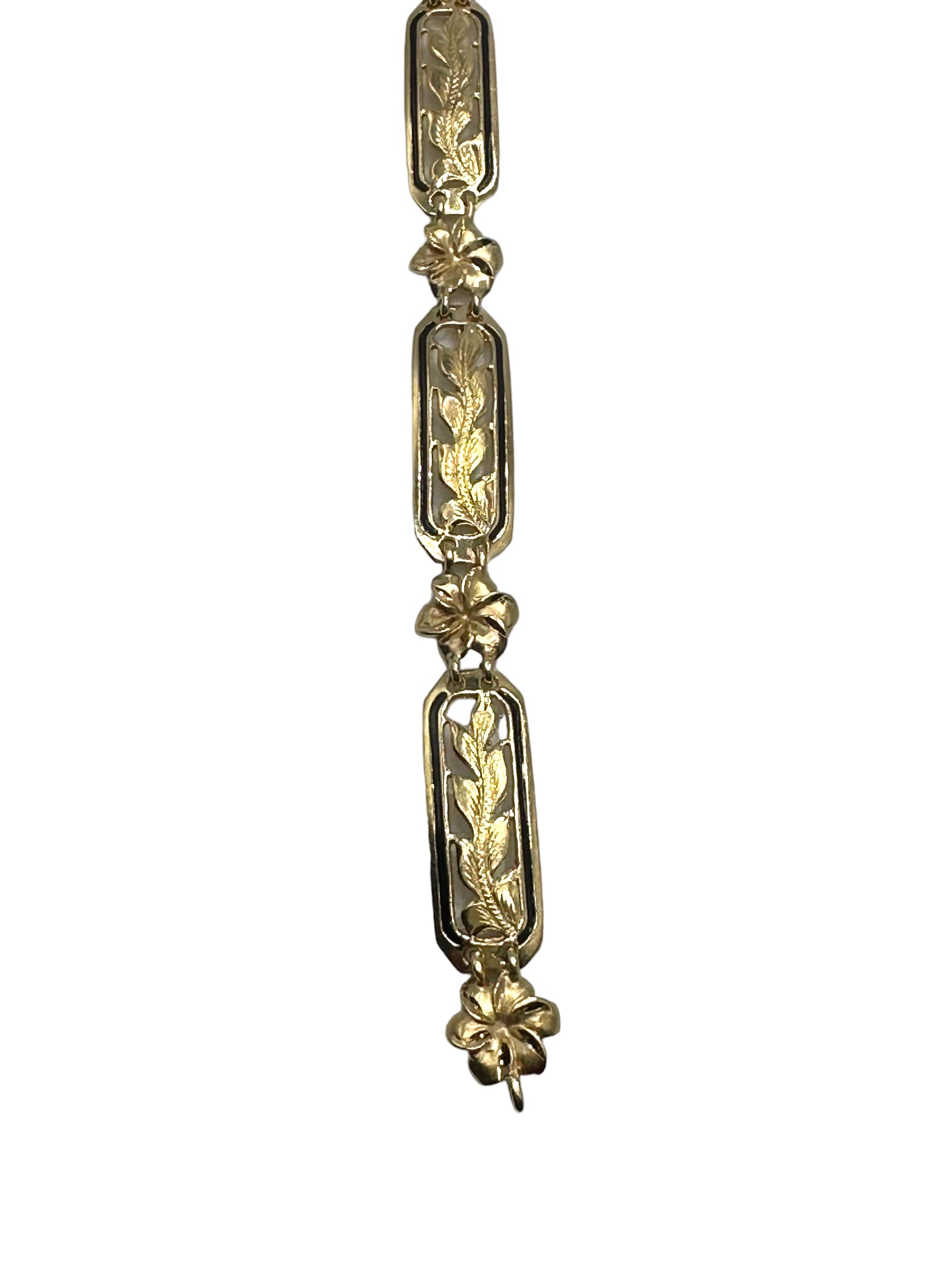 14k Plumeria Enamel Bracelet