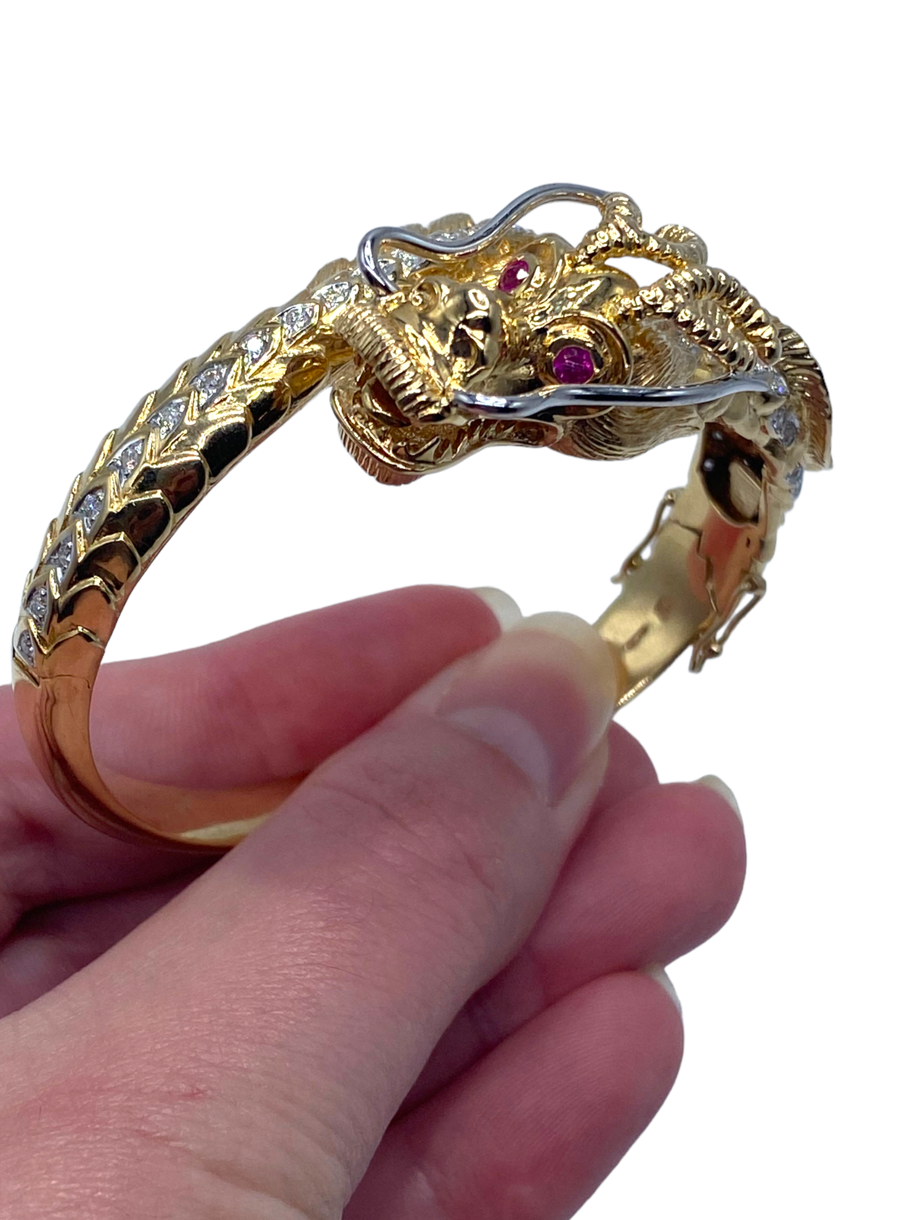 14k Diamond Ruby Dragon Bangle