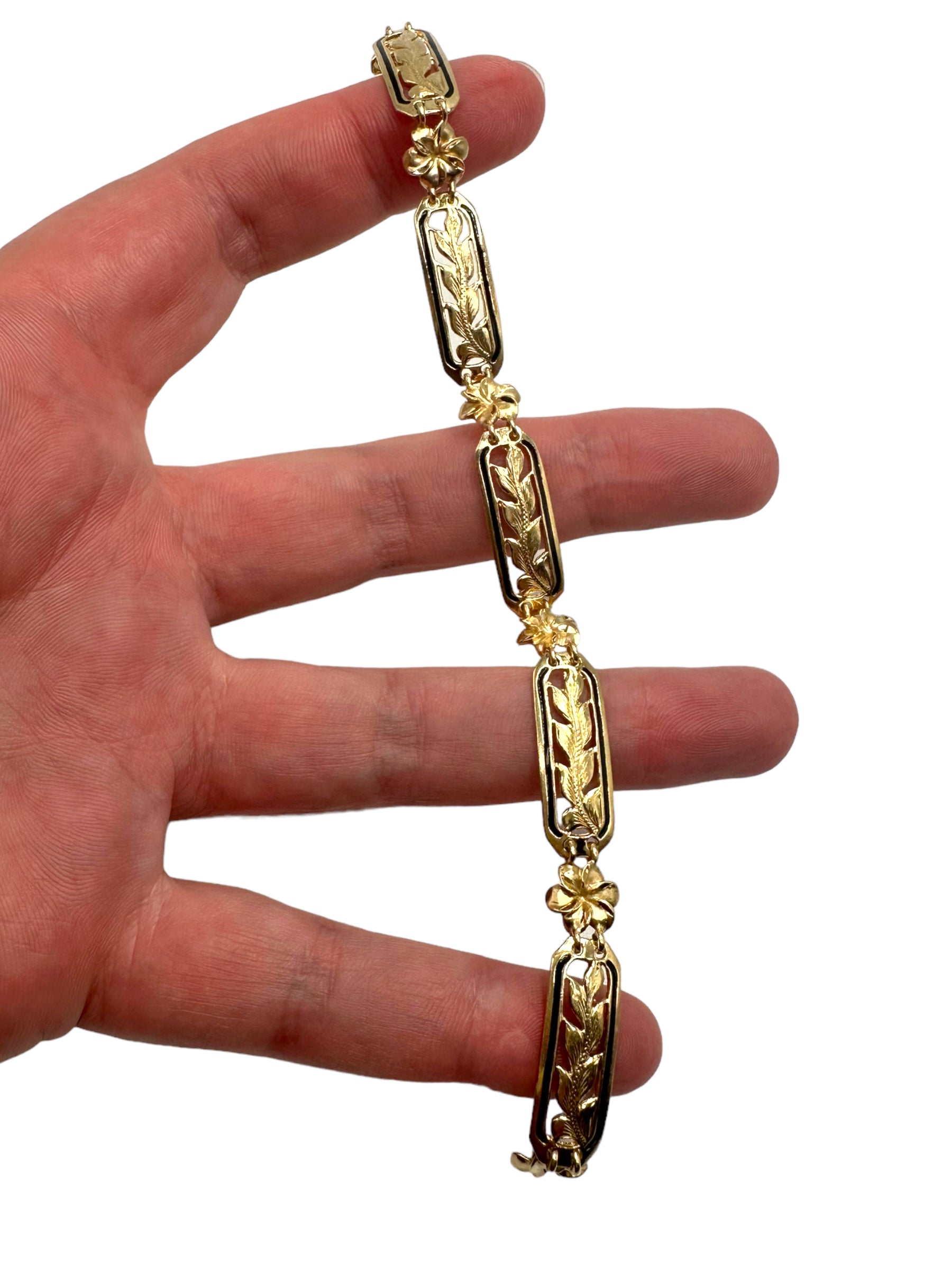 14k Plumeria Enamel Bracelet