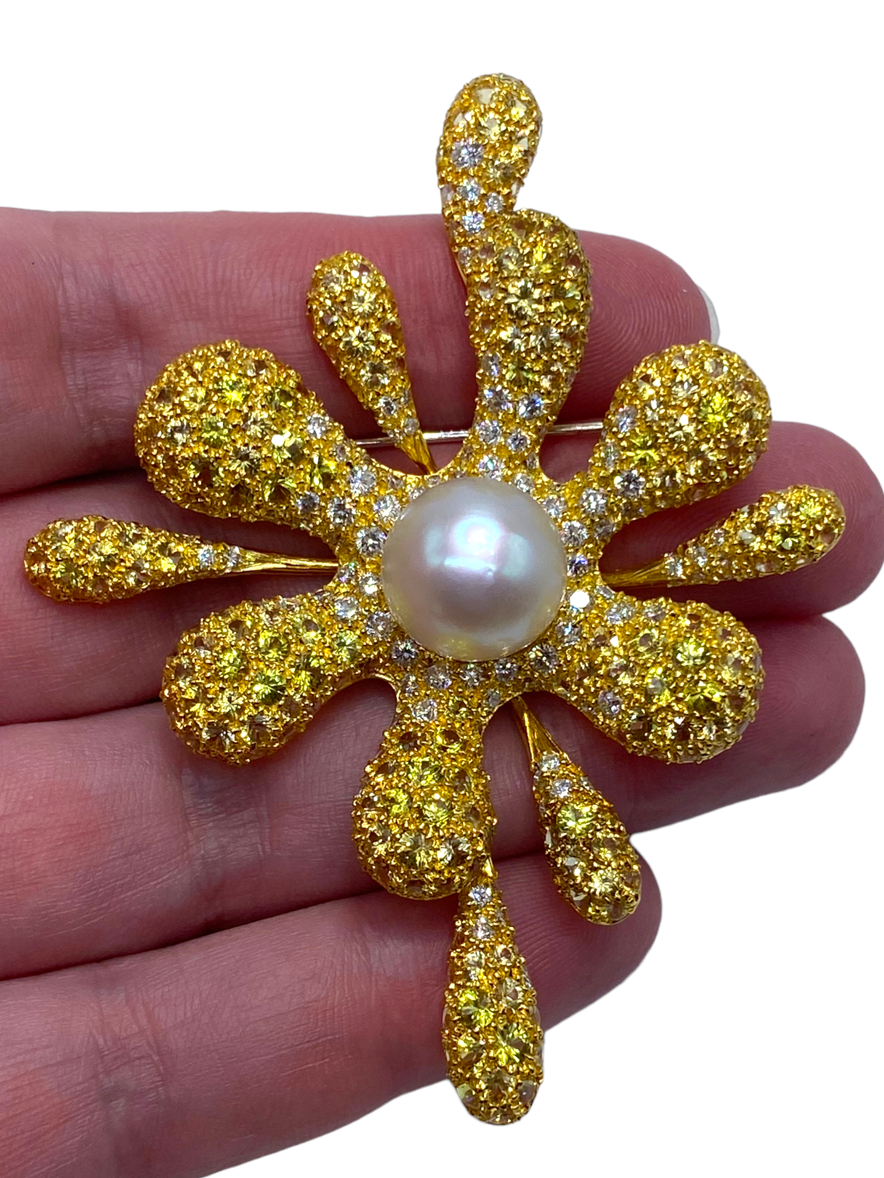 18k Pearl Sapphire "Splat" Brooch