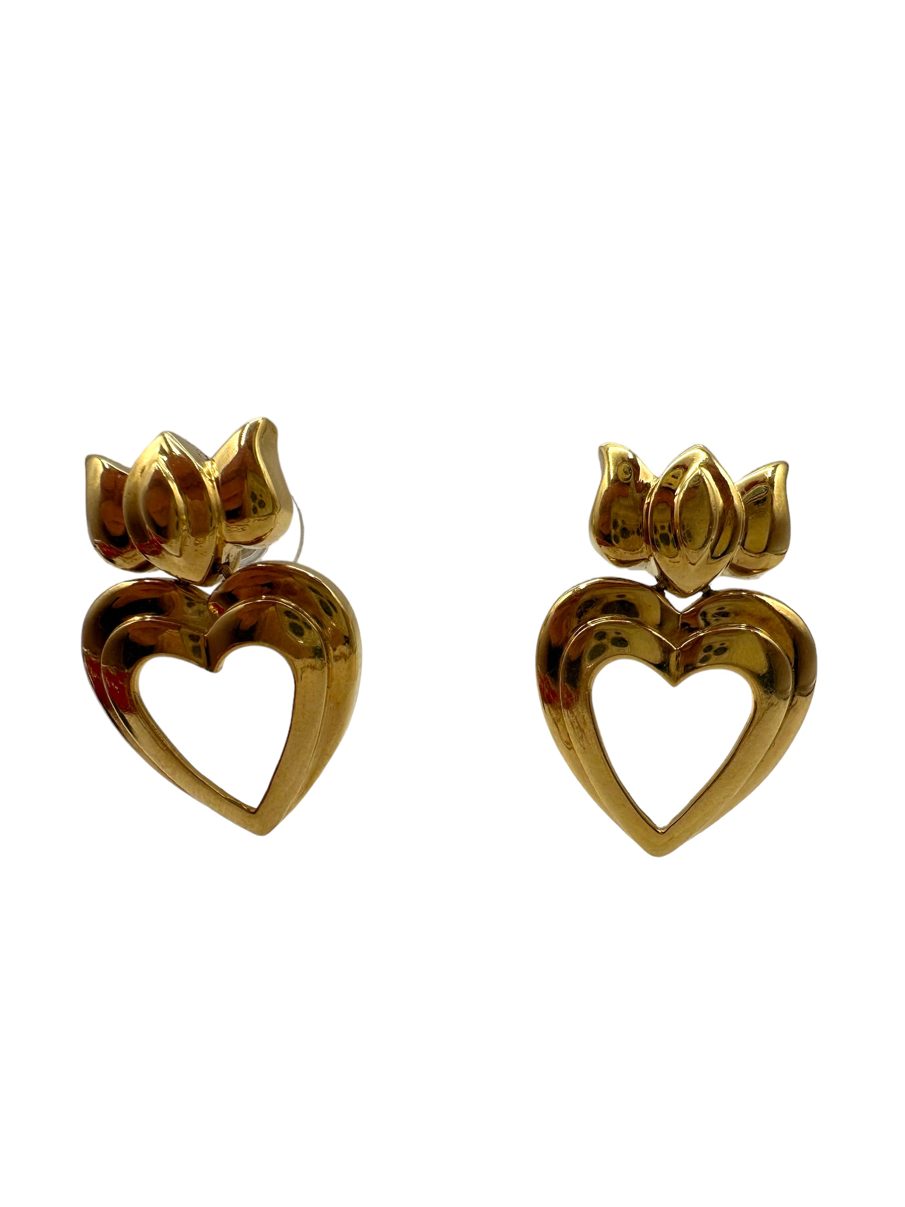 18k Heart Lotus Drop Earrings