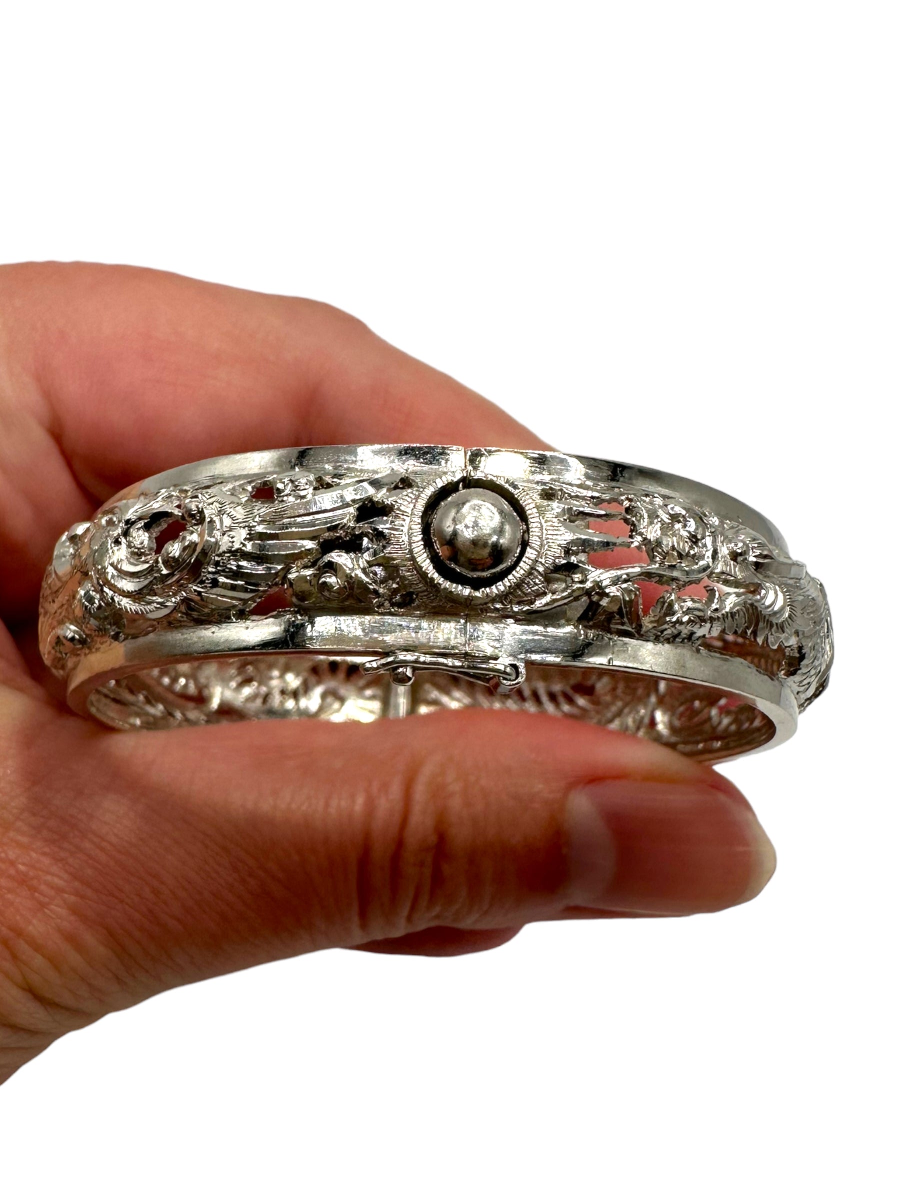 Platinum Dragon and Phoenix Bangle Bracelet