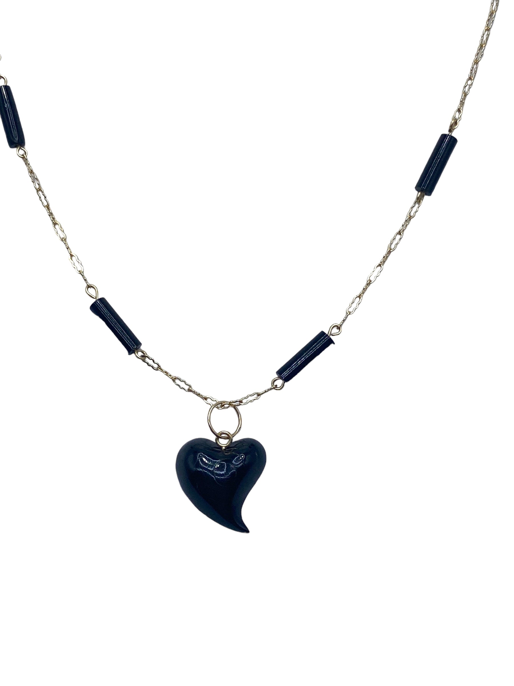 14k Black Coral Heart Necklace
