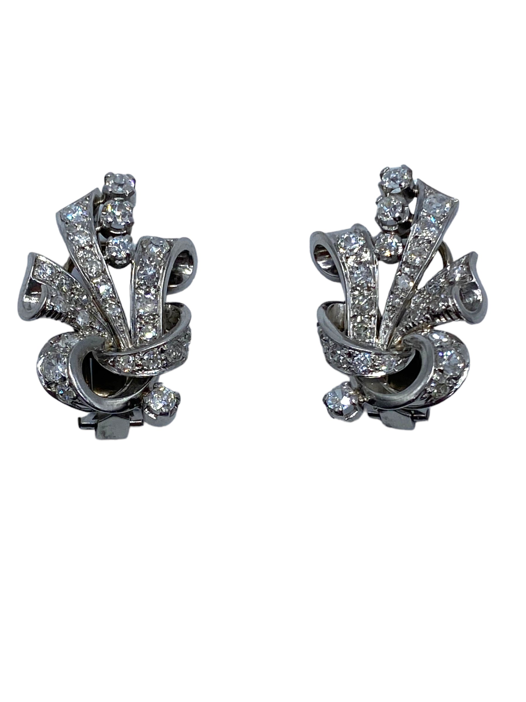 Platinum Diamond Mid-century Earrings
