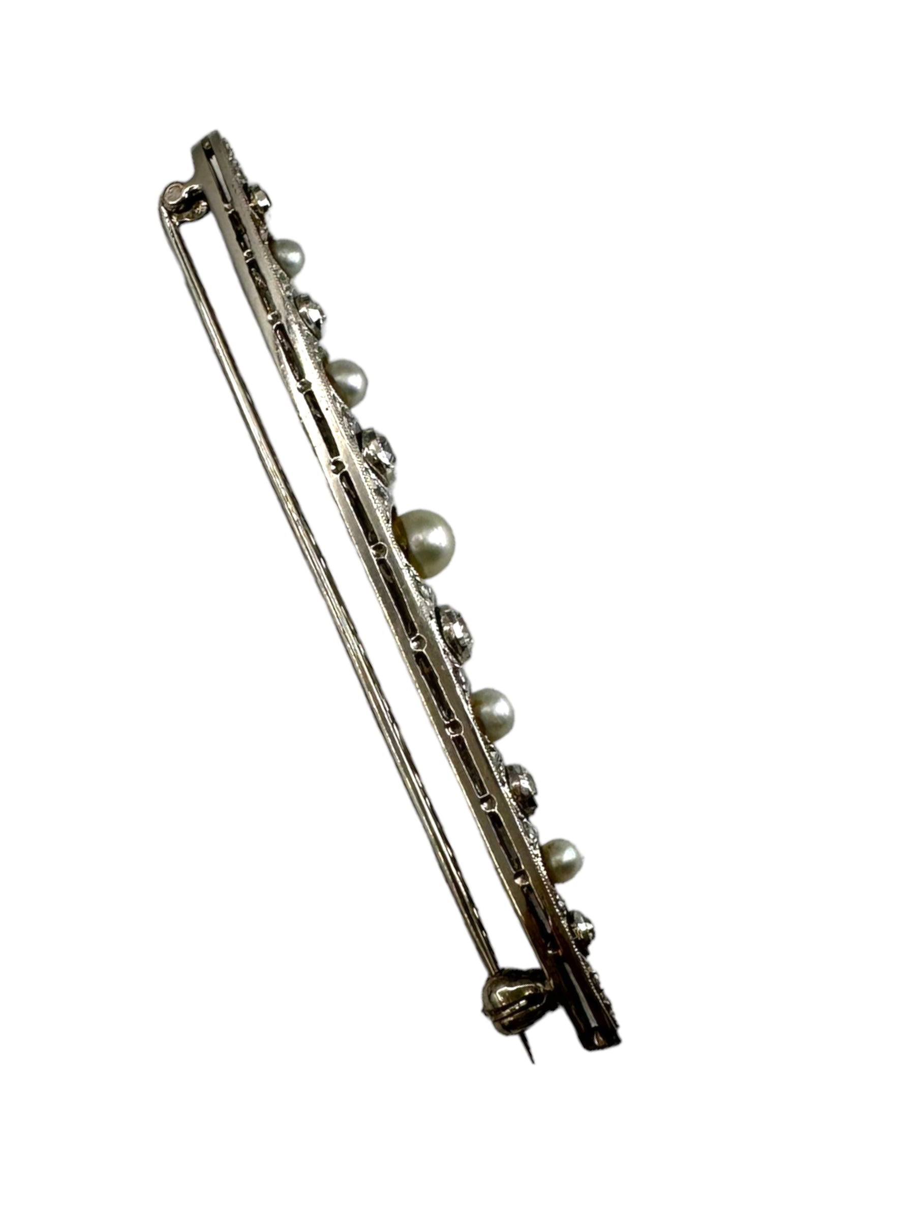 Platinum Diamond Pearl Bar Pin
