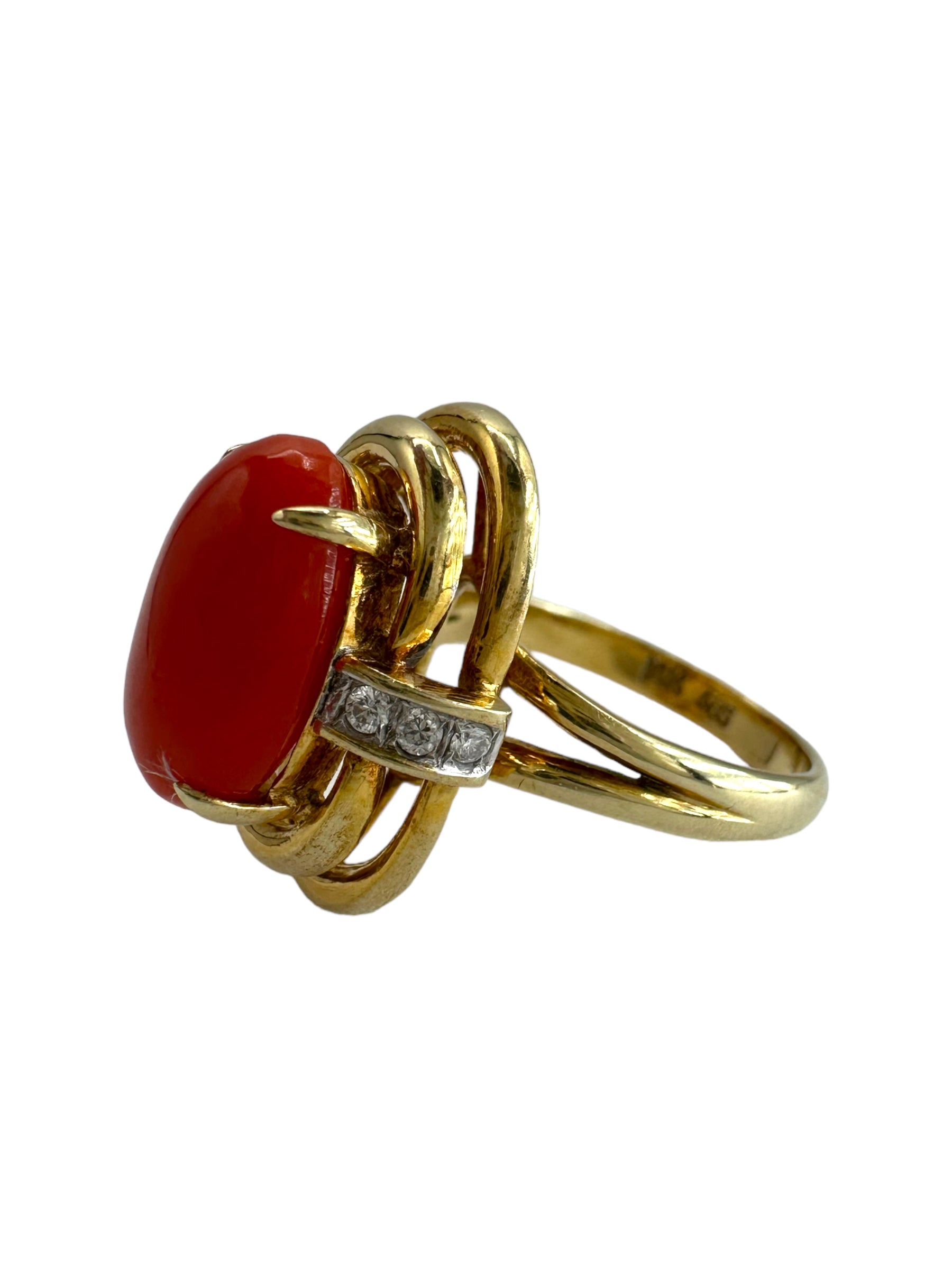 14k Coral Diamond Ring