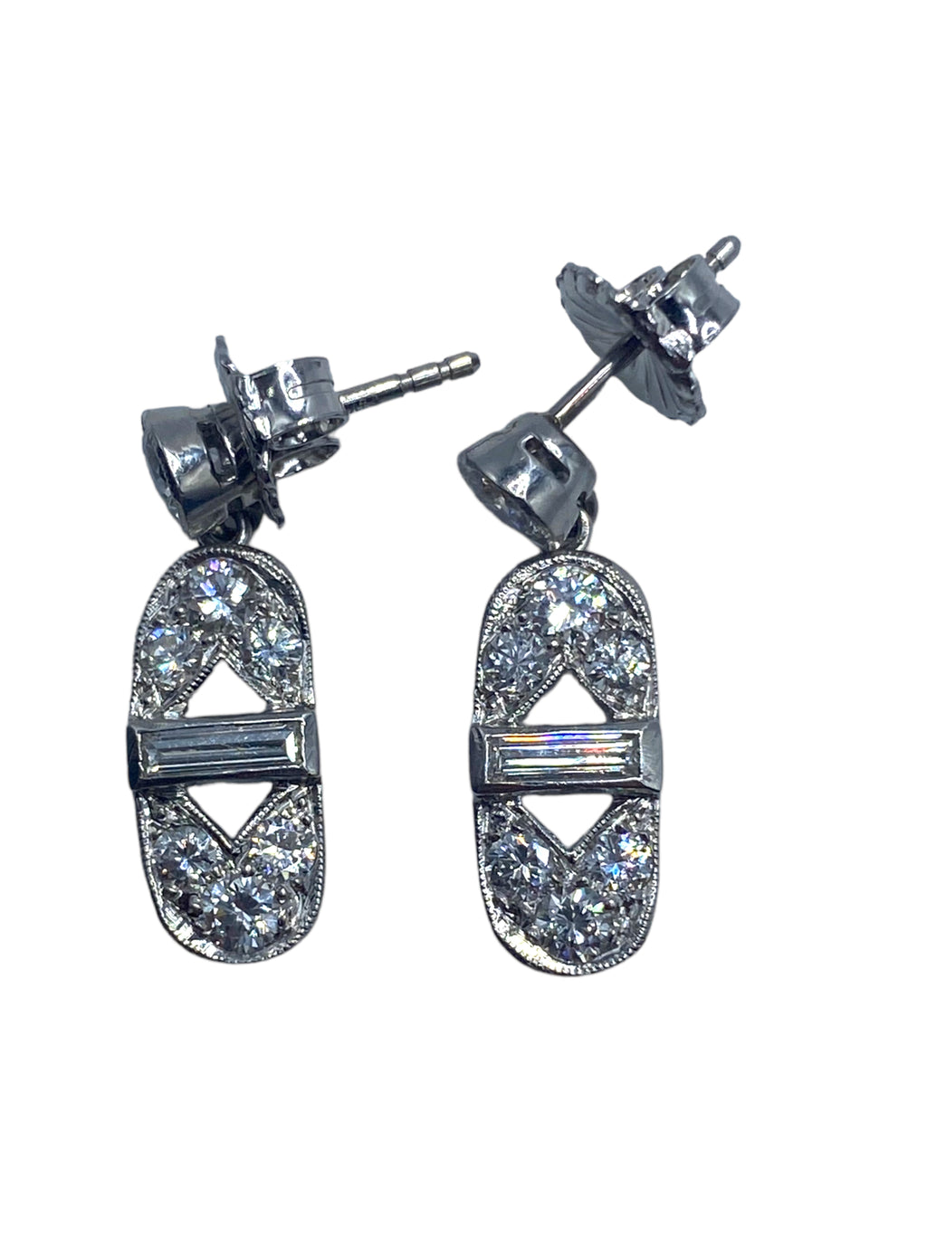 Art Deco Style Platinum Diamond Drop Earrings