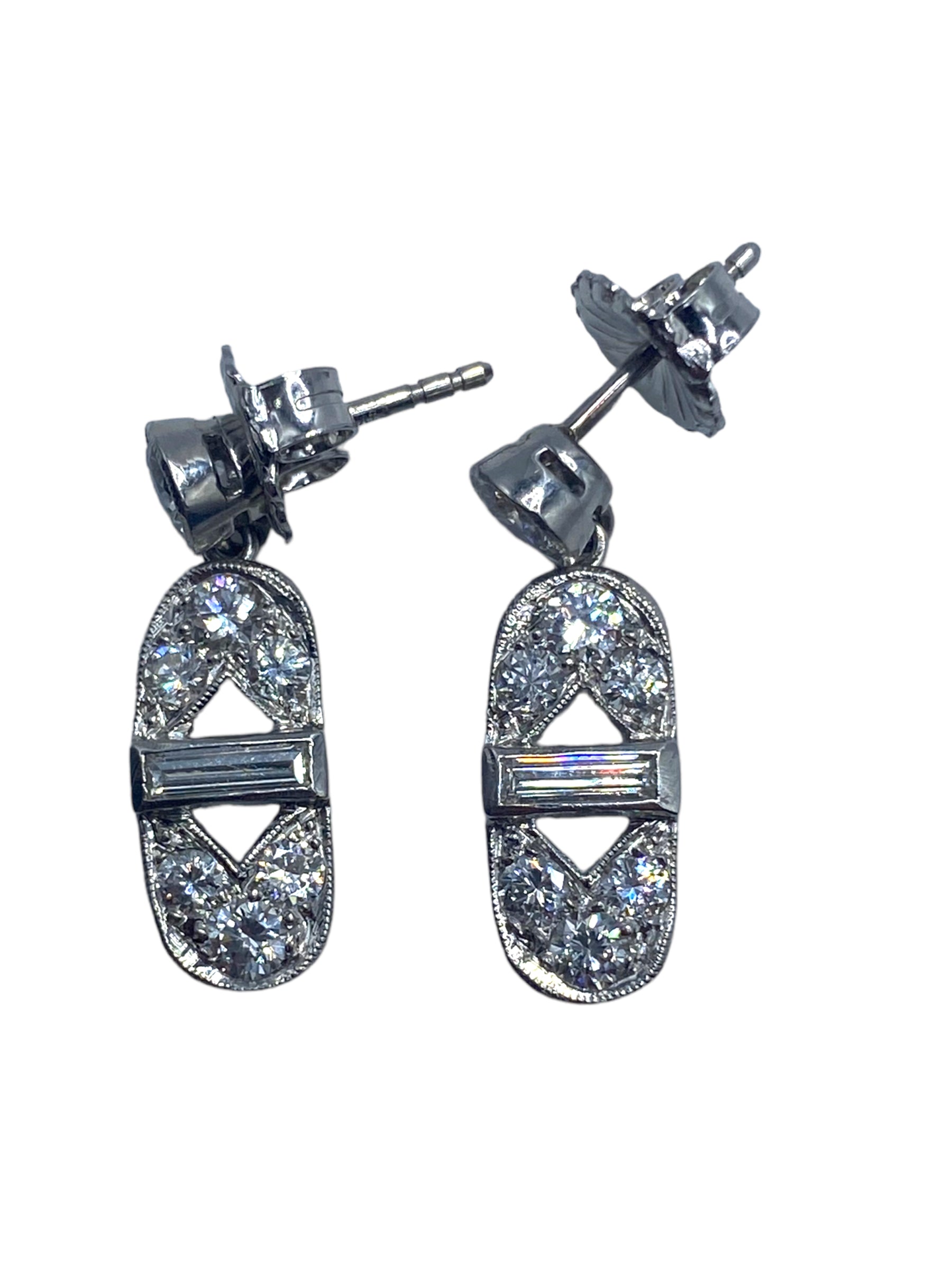 Art Deco Style Platinum Diamond Drop Earrings
