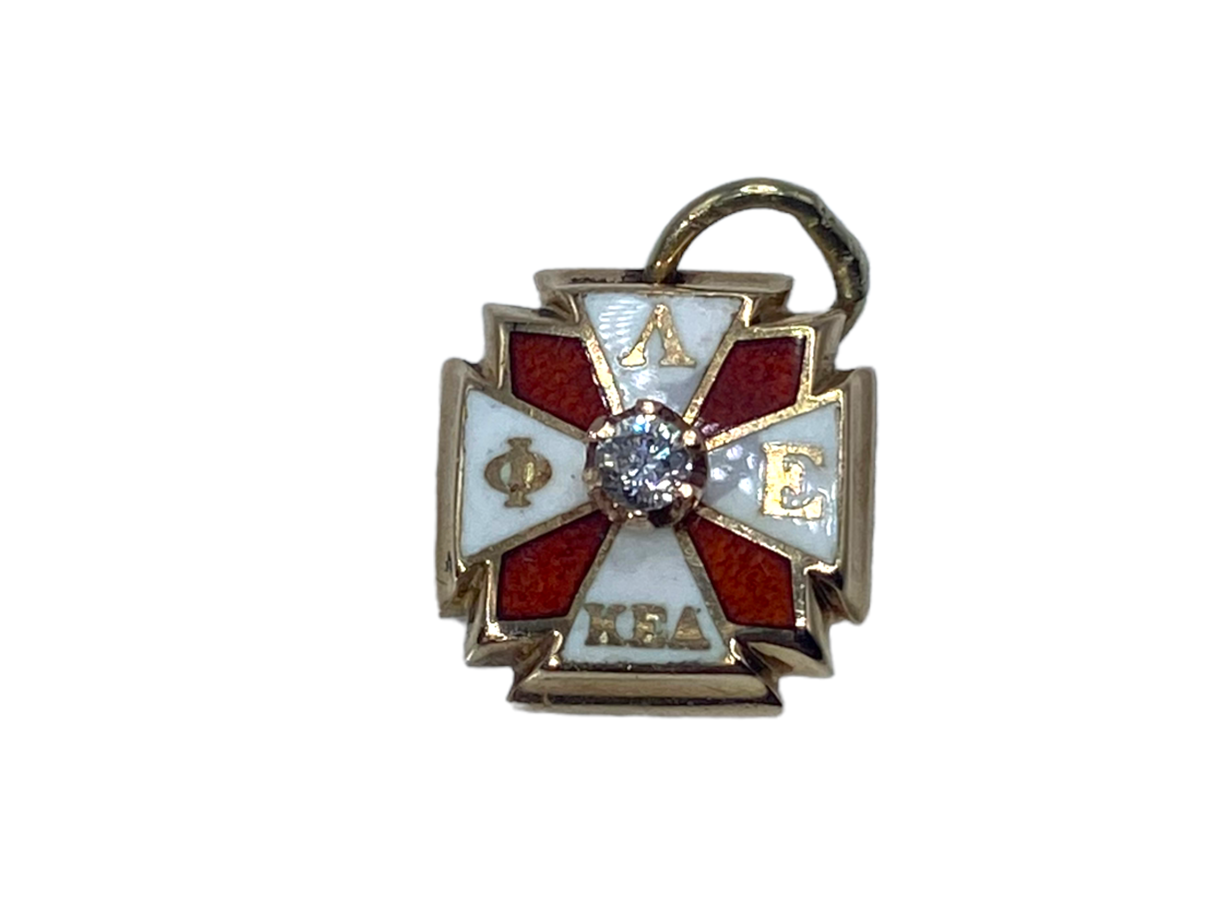 14k Diamond Greek Enamel Pendant
