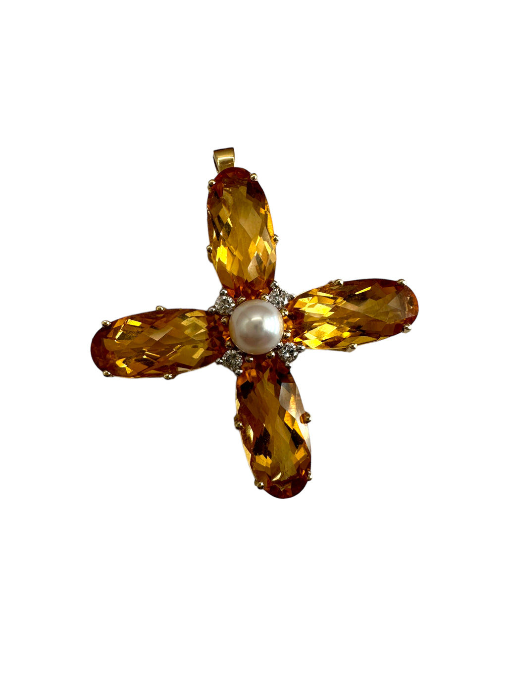 14k Citrine Pearl Diamond Pendant