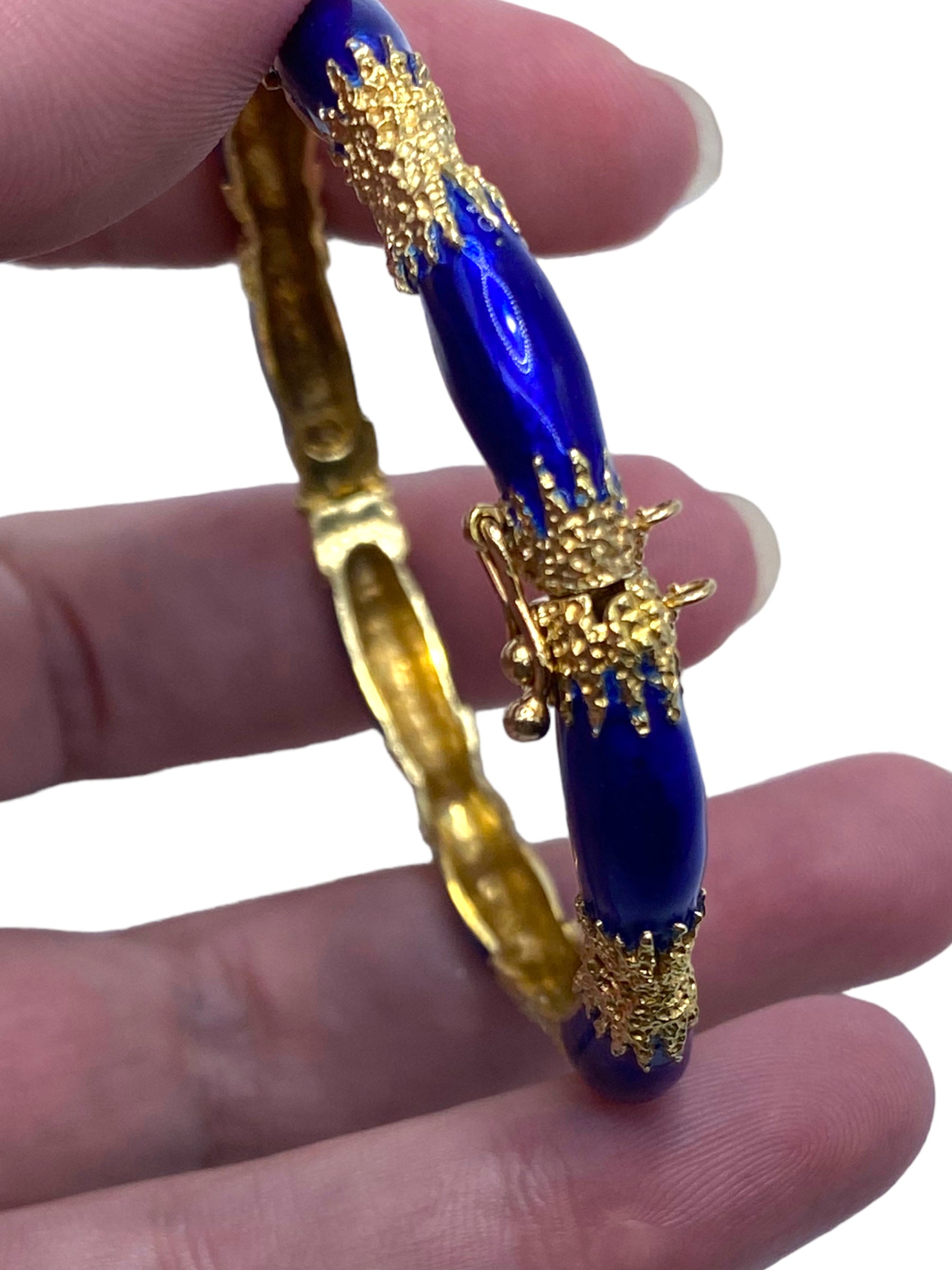 14k Blue Enamel Bangle Bracelet