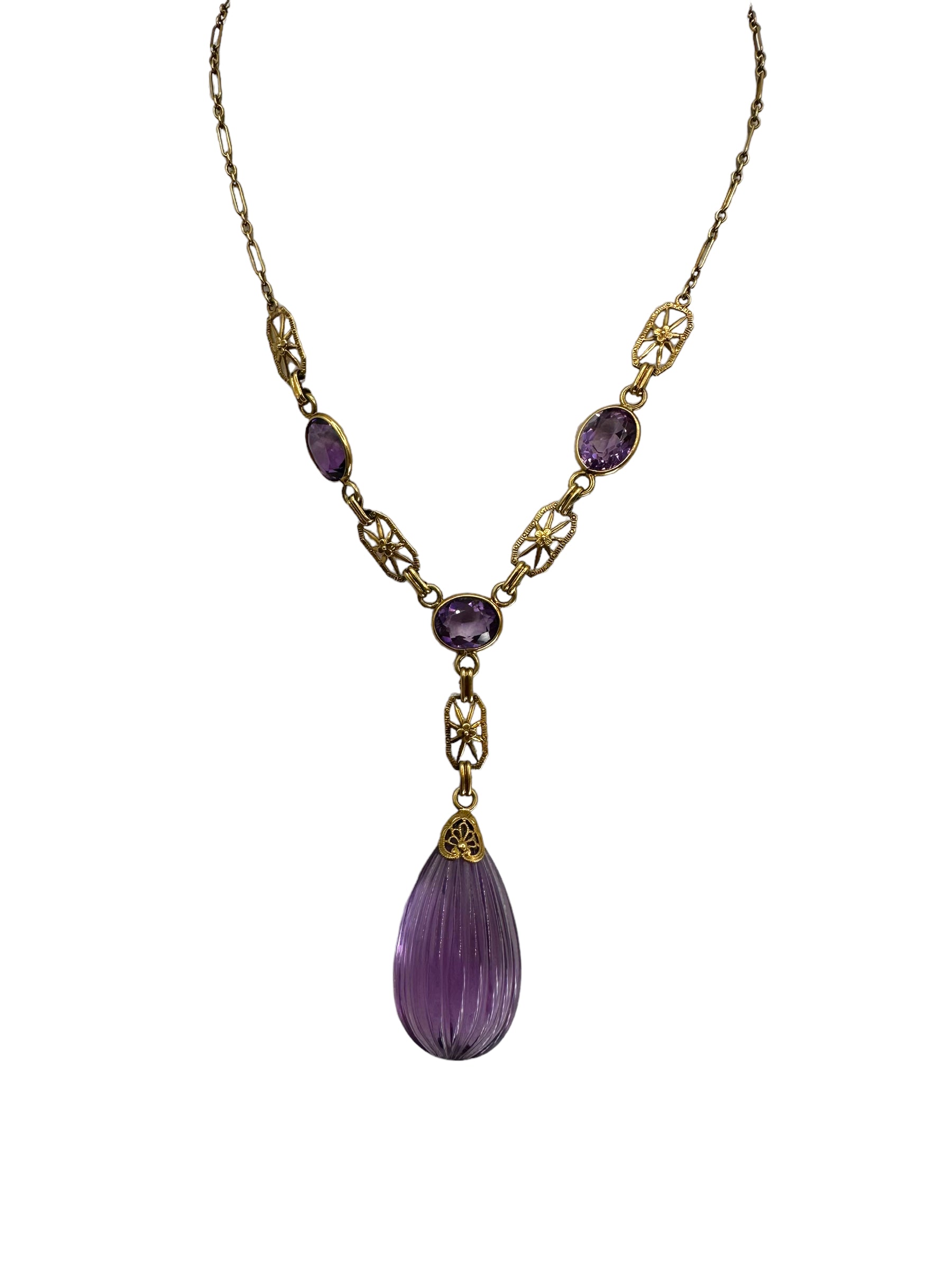 14k Amethyst Lavaliere Necklace