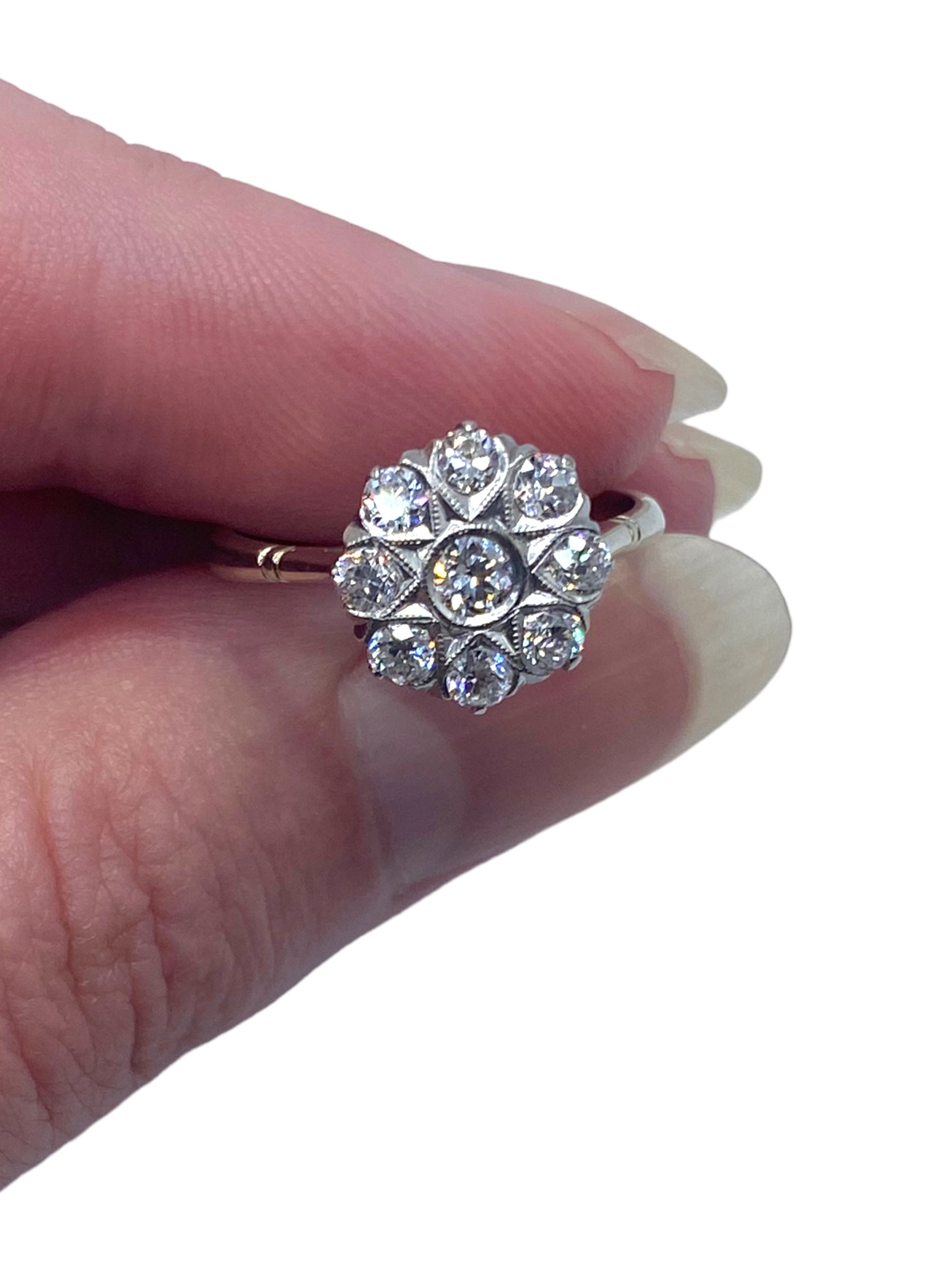 14k Platinum Victorian Style Star/ Flower Diamond Ring