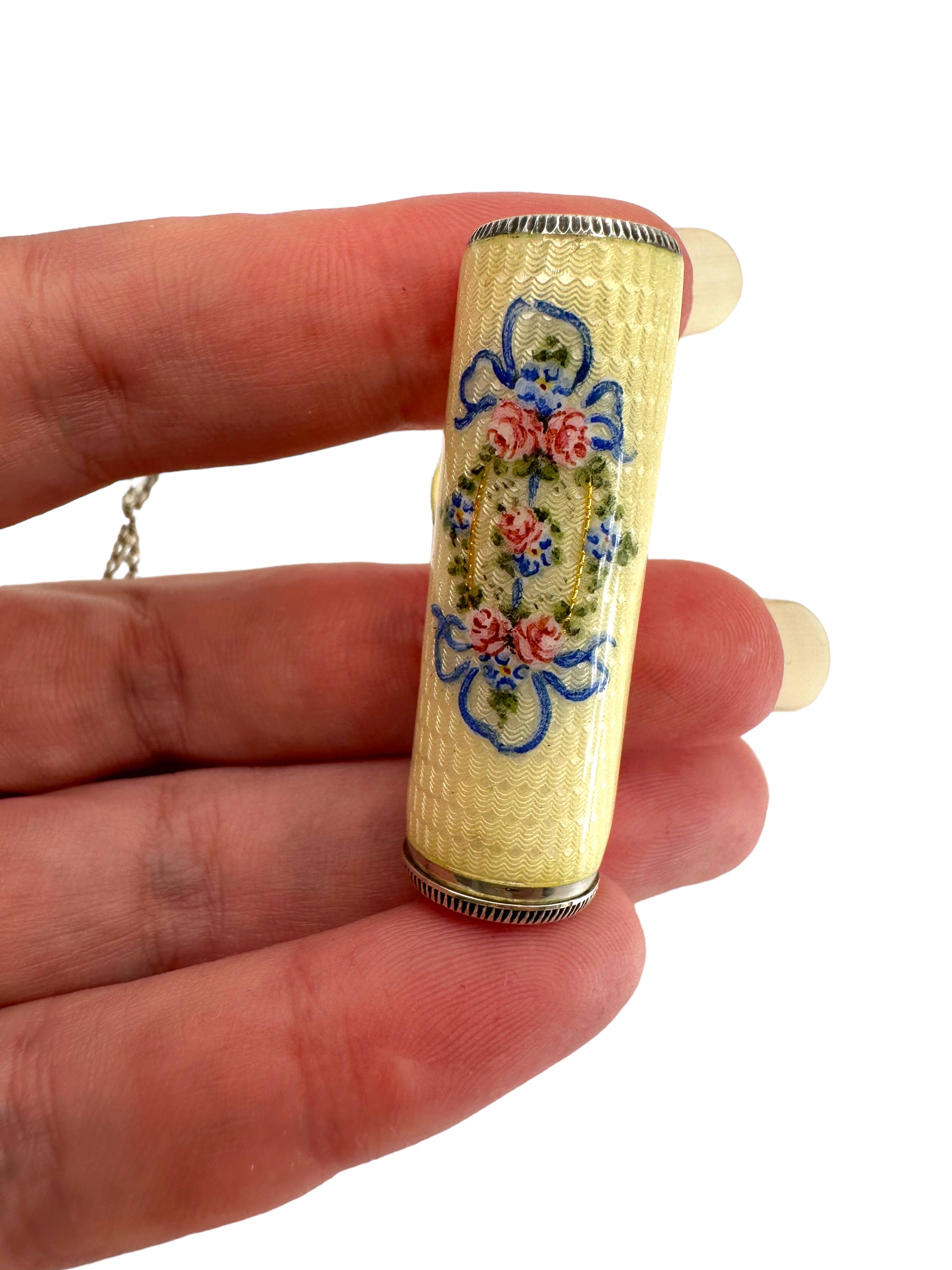 Silver Enamel Lipstick Necklace