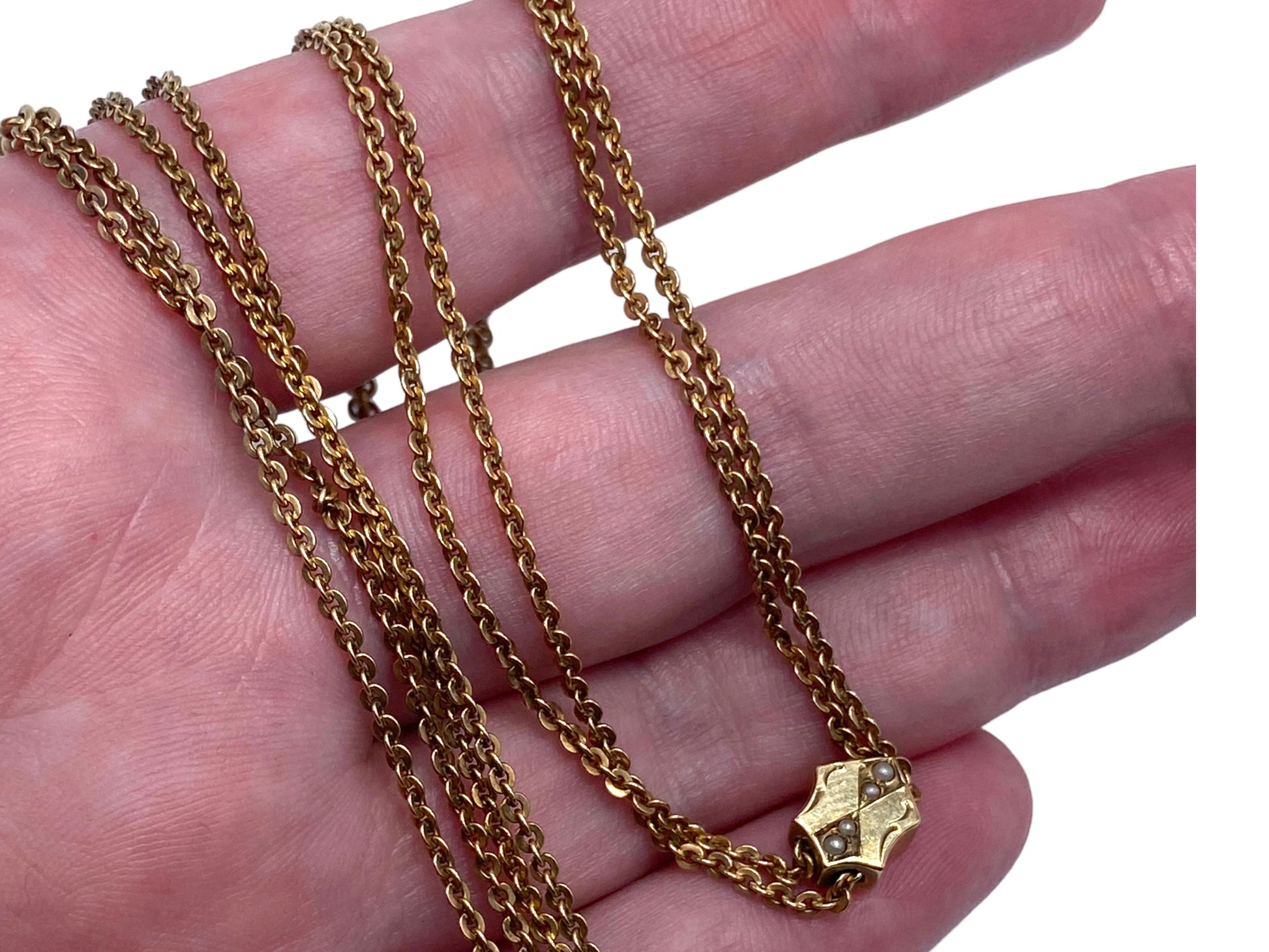 10k Victorian Pearl Slide Long Guard Chain