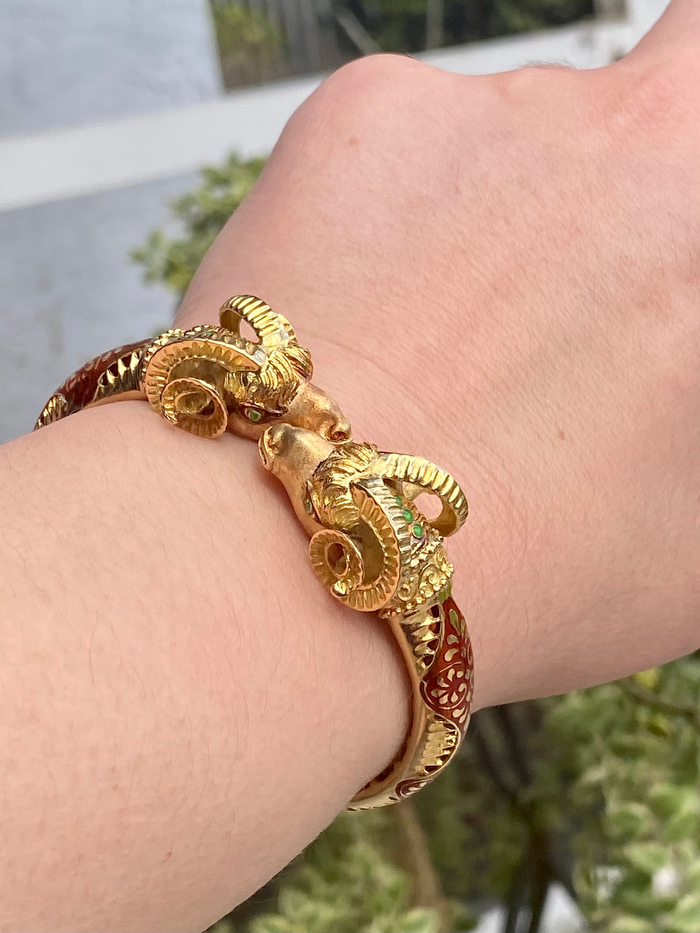 18k Rams Head Enamel Bangle Bracelet