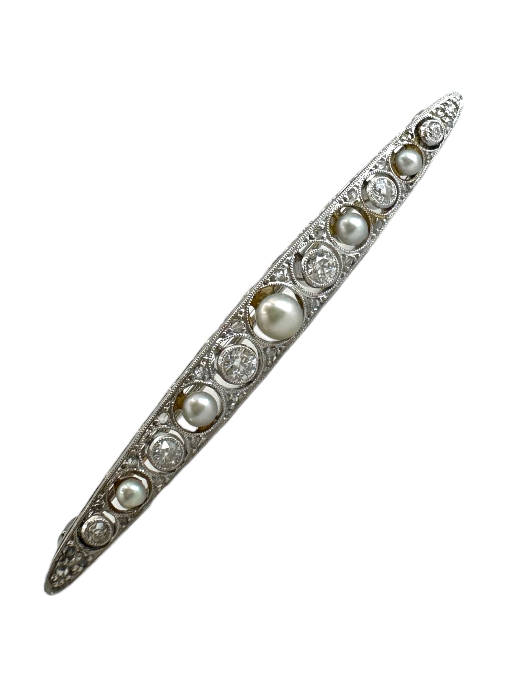Platinum Diamond Pearl Bar Pin