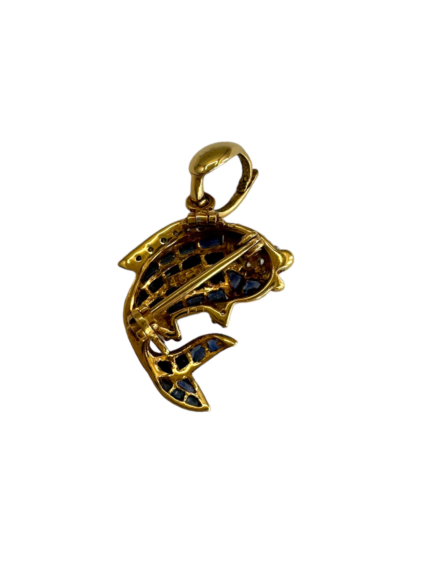 14k Sapphire Diamond Fish Pendant