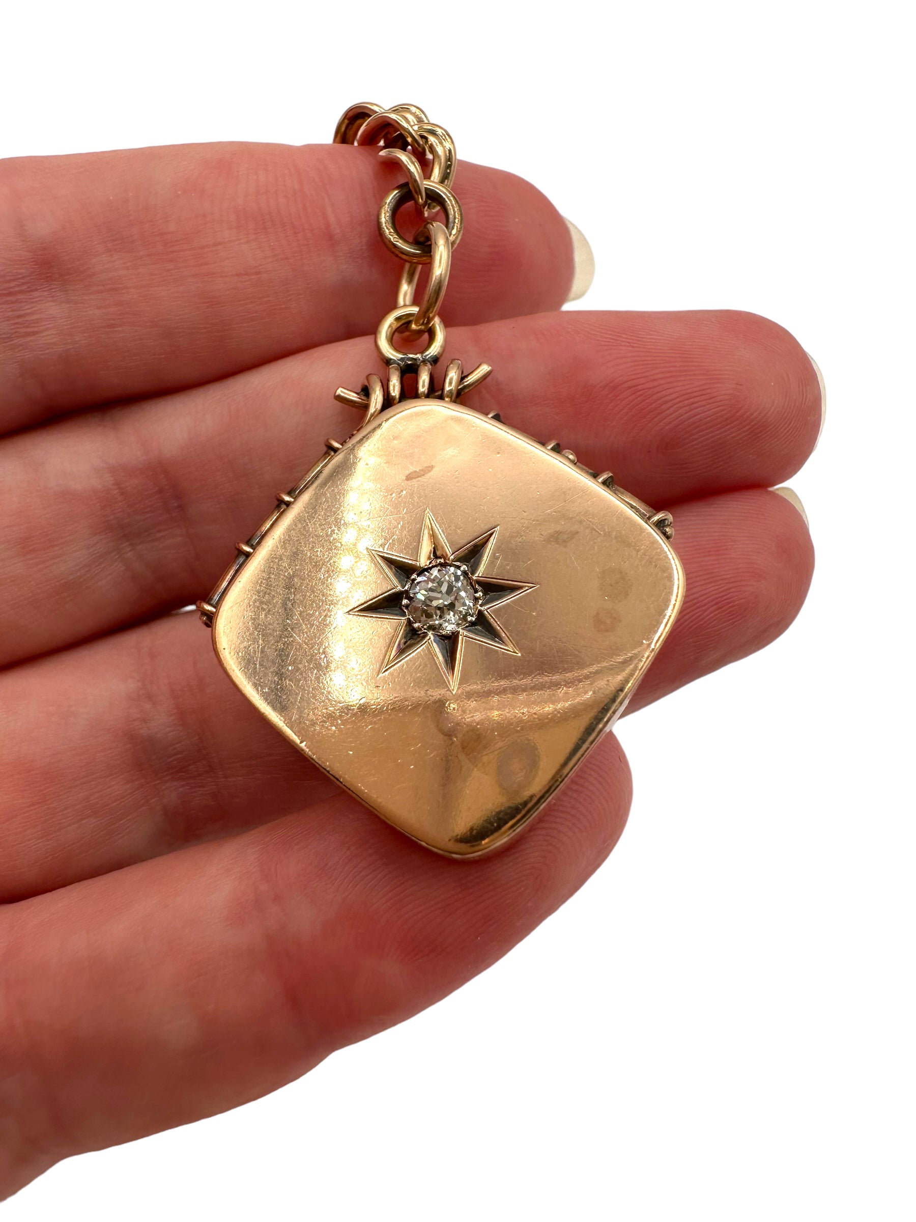 10k Watch Chain Diamond Fob Locket