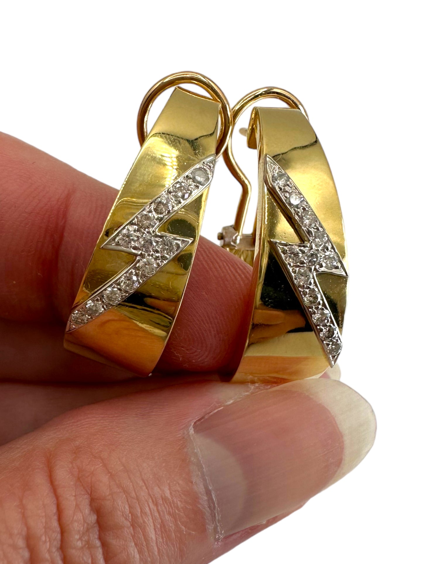 18k Diamond Lightning Bolt Hoop Earrings
